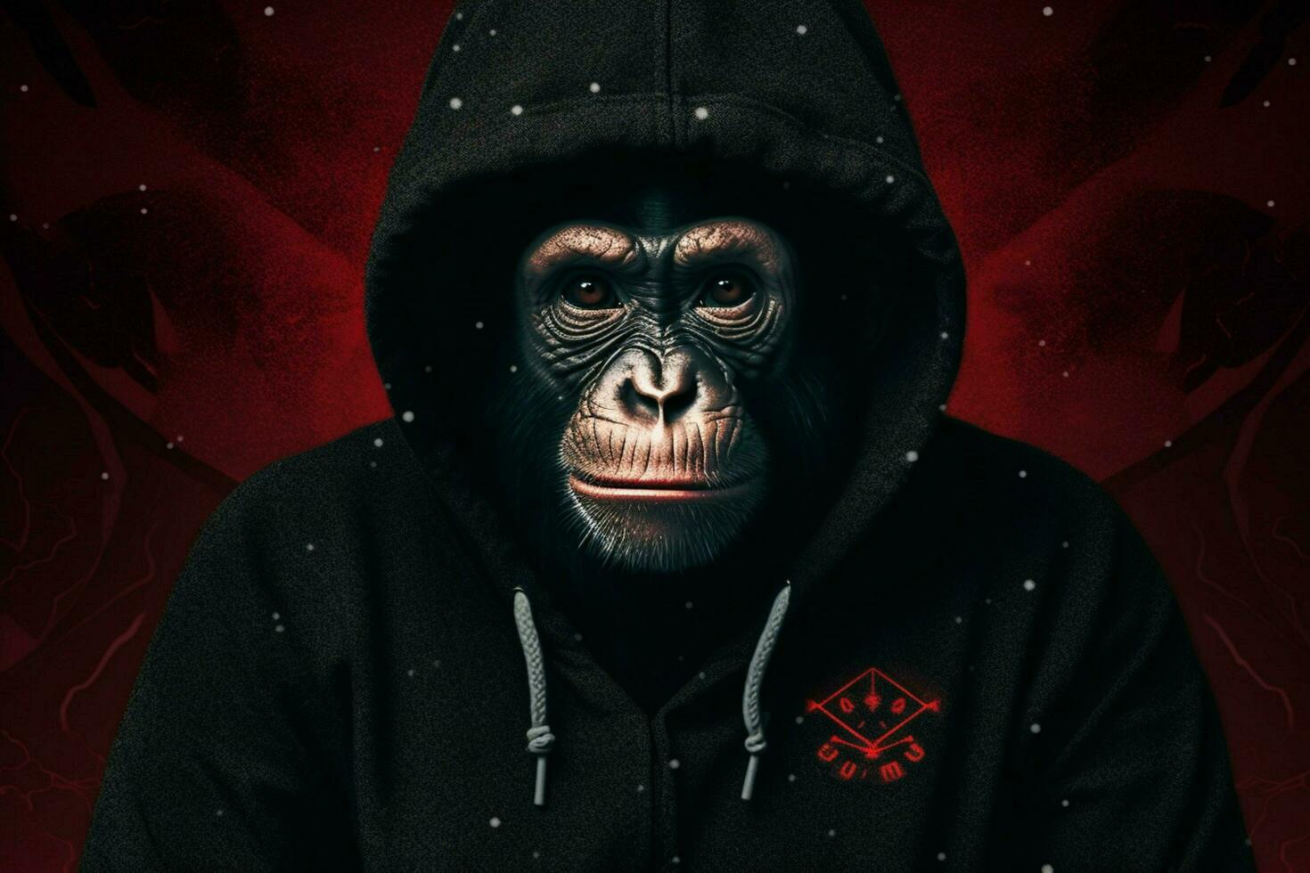 une singe dans une sweat à capuche et sweat à capuche avec une logo sur il photo