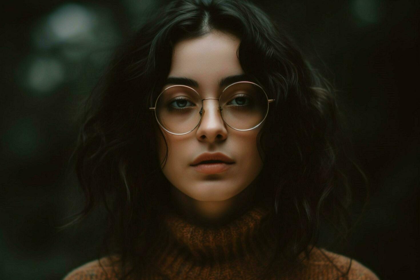 une portrait de une femme avec des lunettes sur sa visage photo