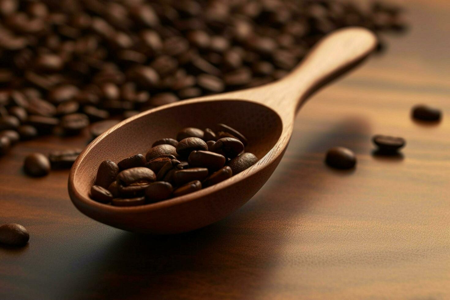 une en bois cuillère boules café des haricots dans une en bois photo