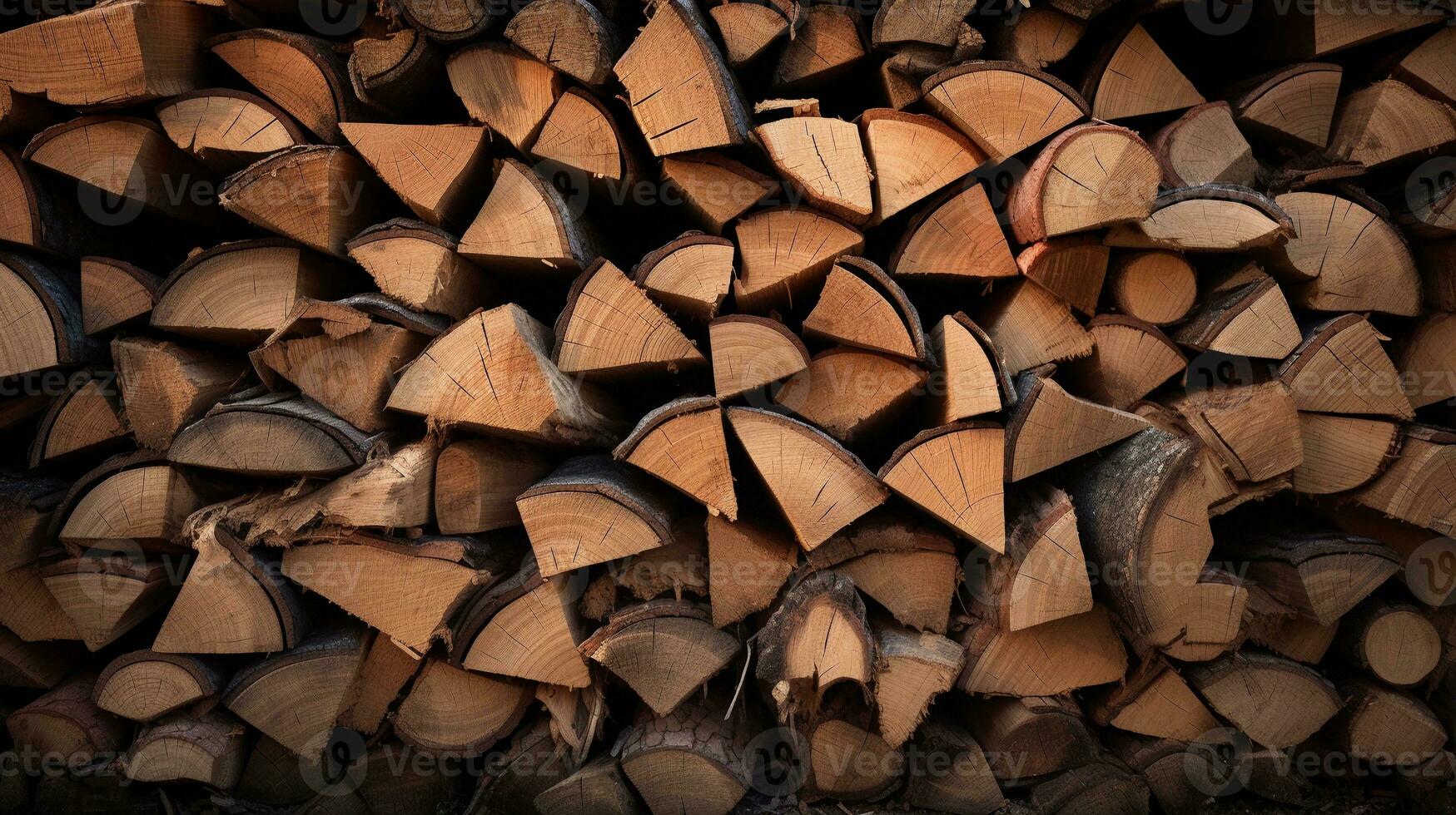 un artistique photographier de une empilés pile de bois de chauffage, mise en évidence le diverse textures et terreux tons de le différent bois les types. ai généré. photo