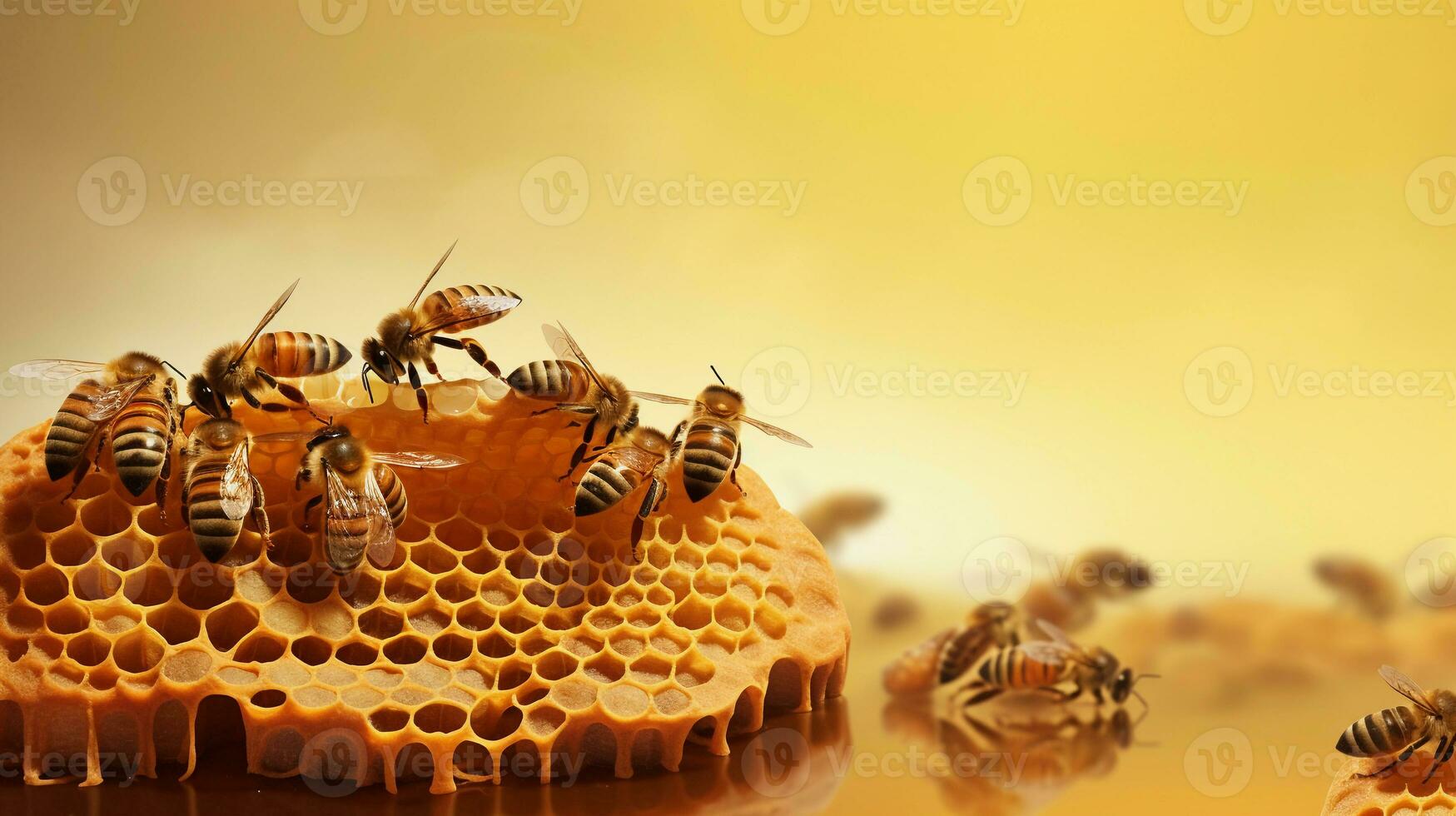 un image illustrant le processus de mon chéri extraction par apiculteurs avec espace pour texte, avec mon chéri les abeilles et ruche dans le Contexte. ai généré photo