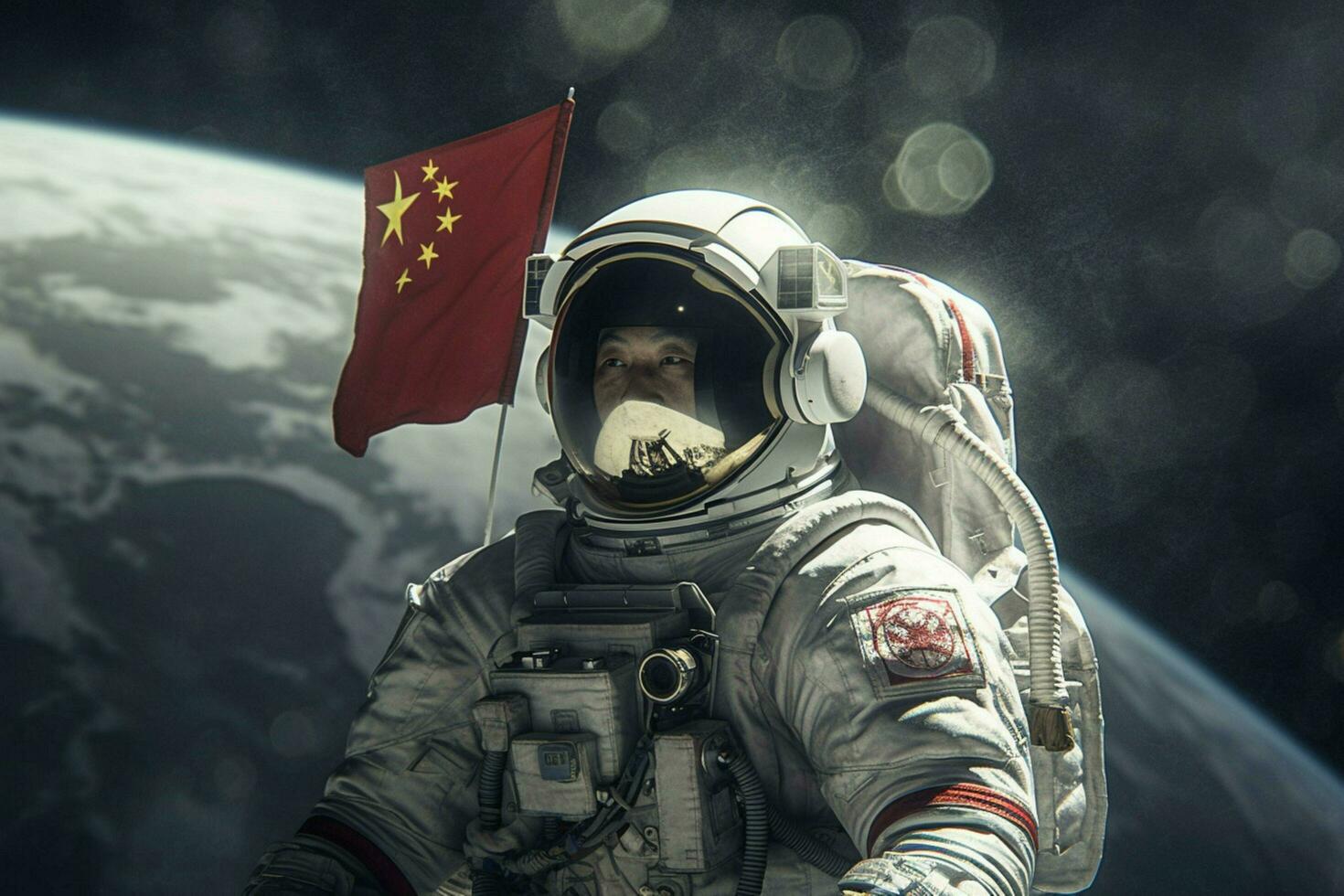 chinois astronaute lune avec drapeau photo