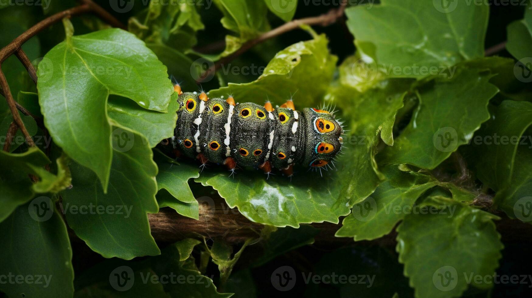 un artistique représentation de une chenille en toute transparence mélange dans ses texturé arrière-plan, mise en évidence leur incroyable camouflage capacités. fournir espace pour texte, Contexte image, ai généré photo