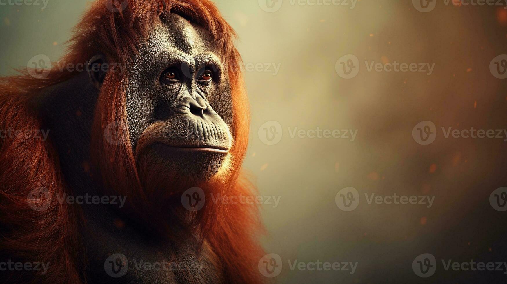 fermer de un impressionnant Masculin orang-outan avec texturé Contexte et espace pour texte, Contexte image, ai généré photo
