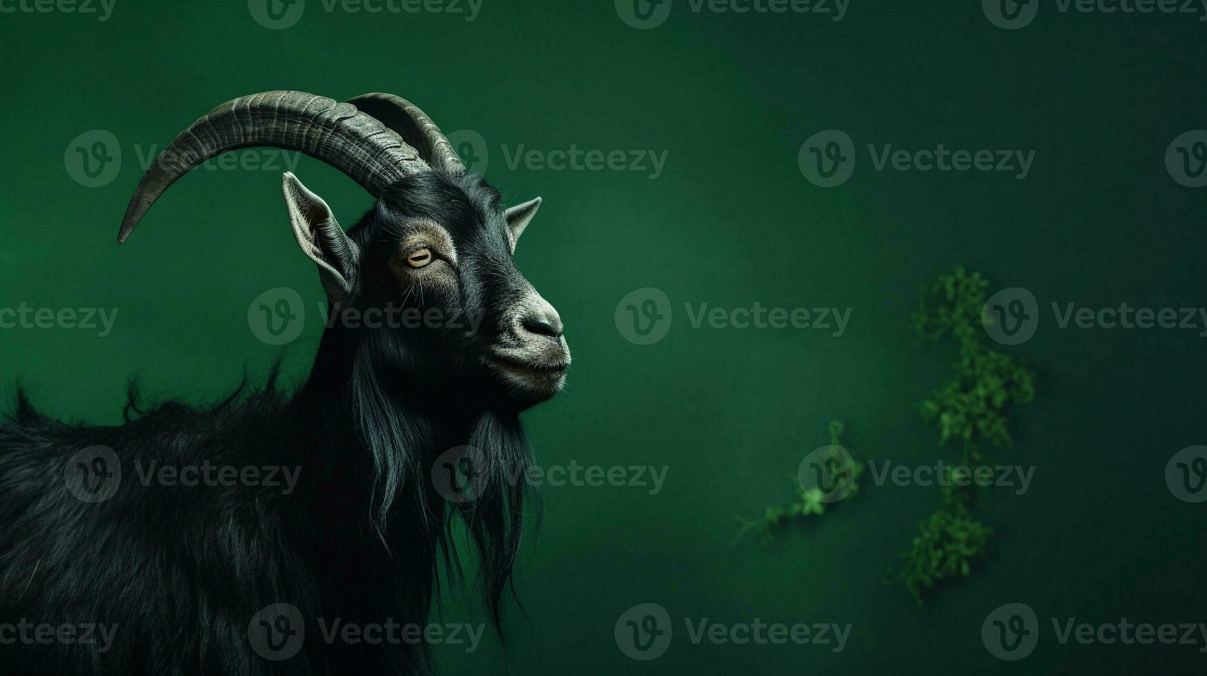 une noir chèvre sur une vert texturé Contexte avec espace pour texte sur le côté, Contexte image, génératif ai photo