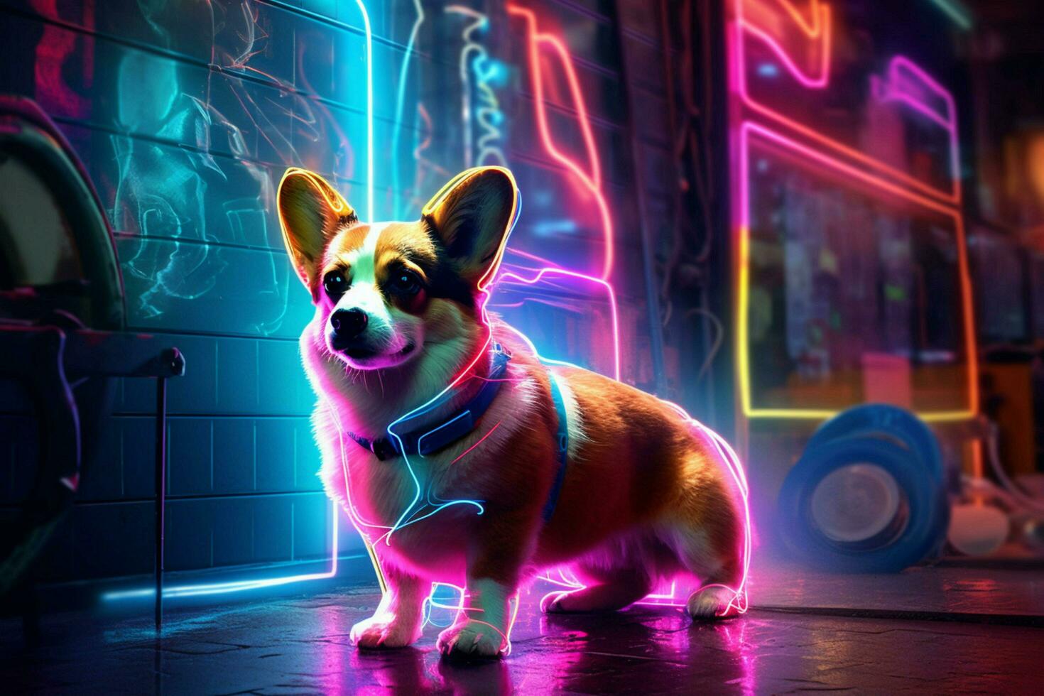 corgi chien cyberpunk néon lumières photo