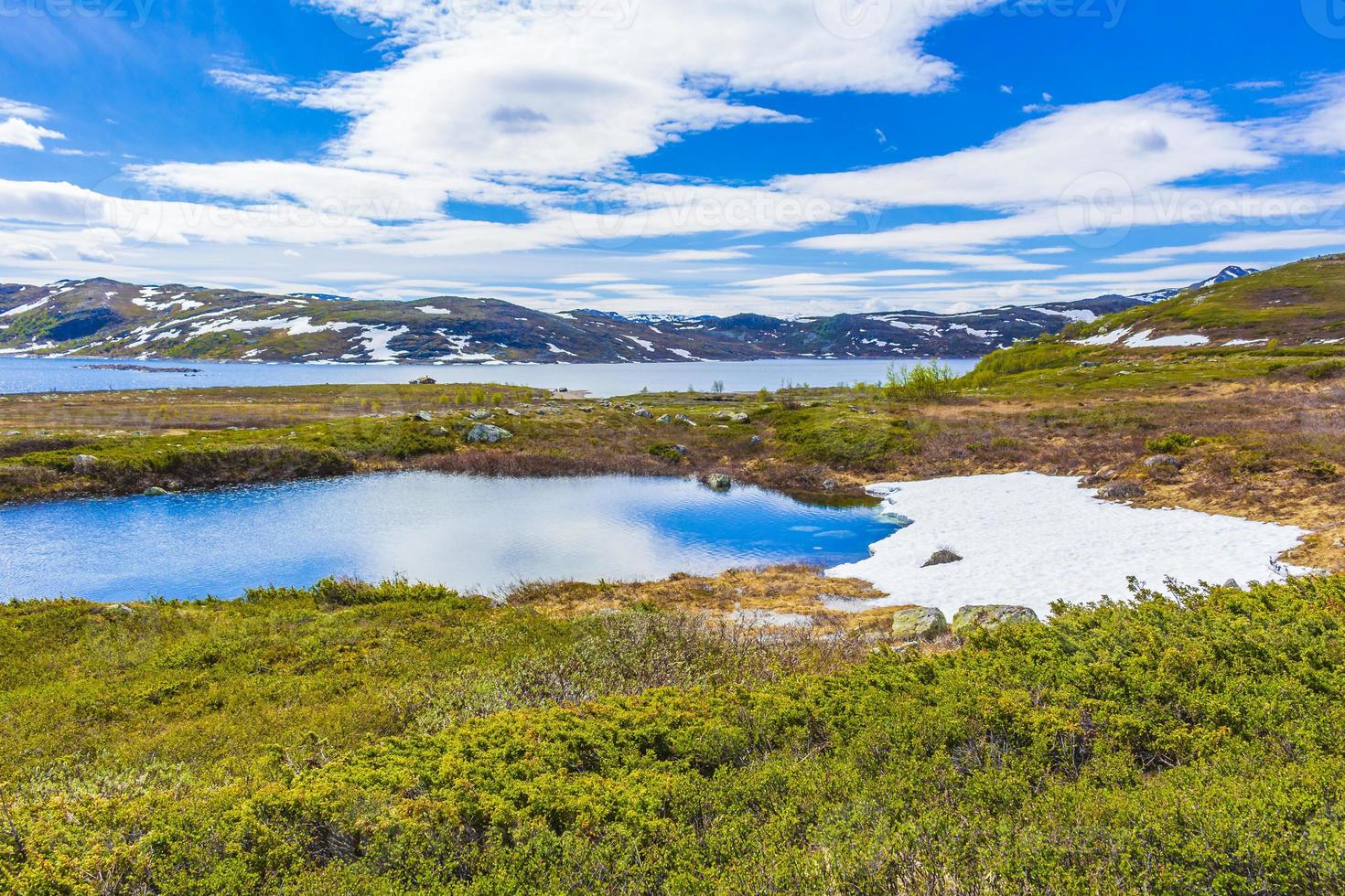 vavatn lac panorama paysage rochers montagnes hemsedal norvège. photo