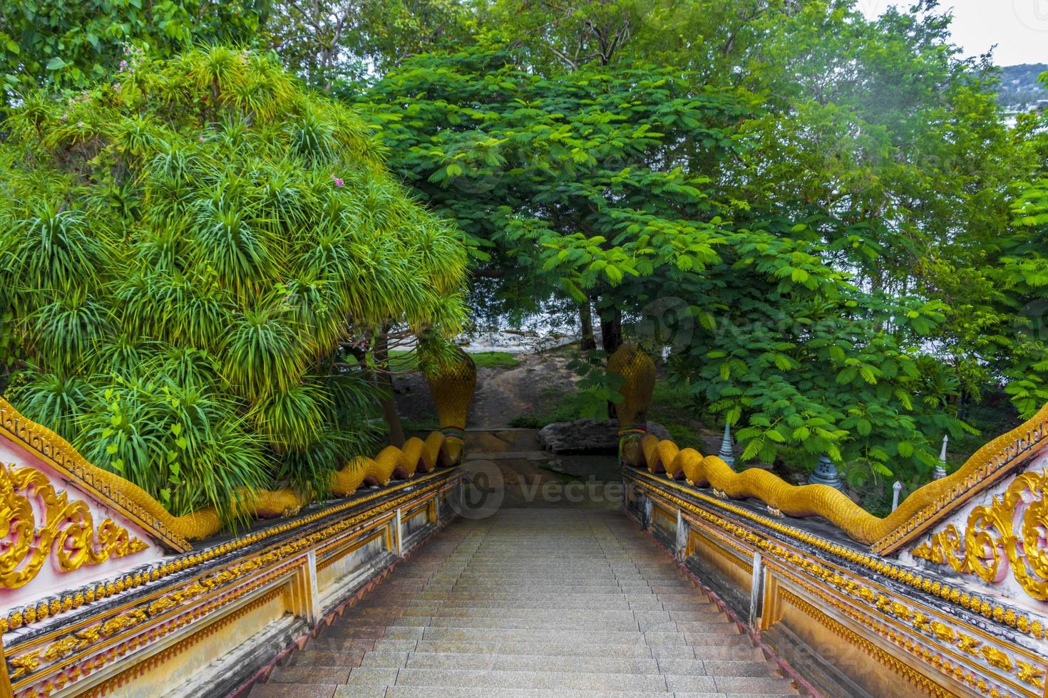 escaliers avec des serpents, temple wat sila ngu, koh samui en thaïlande. photo