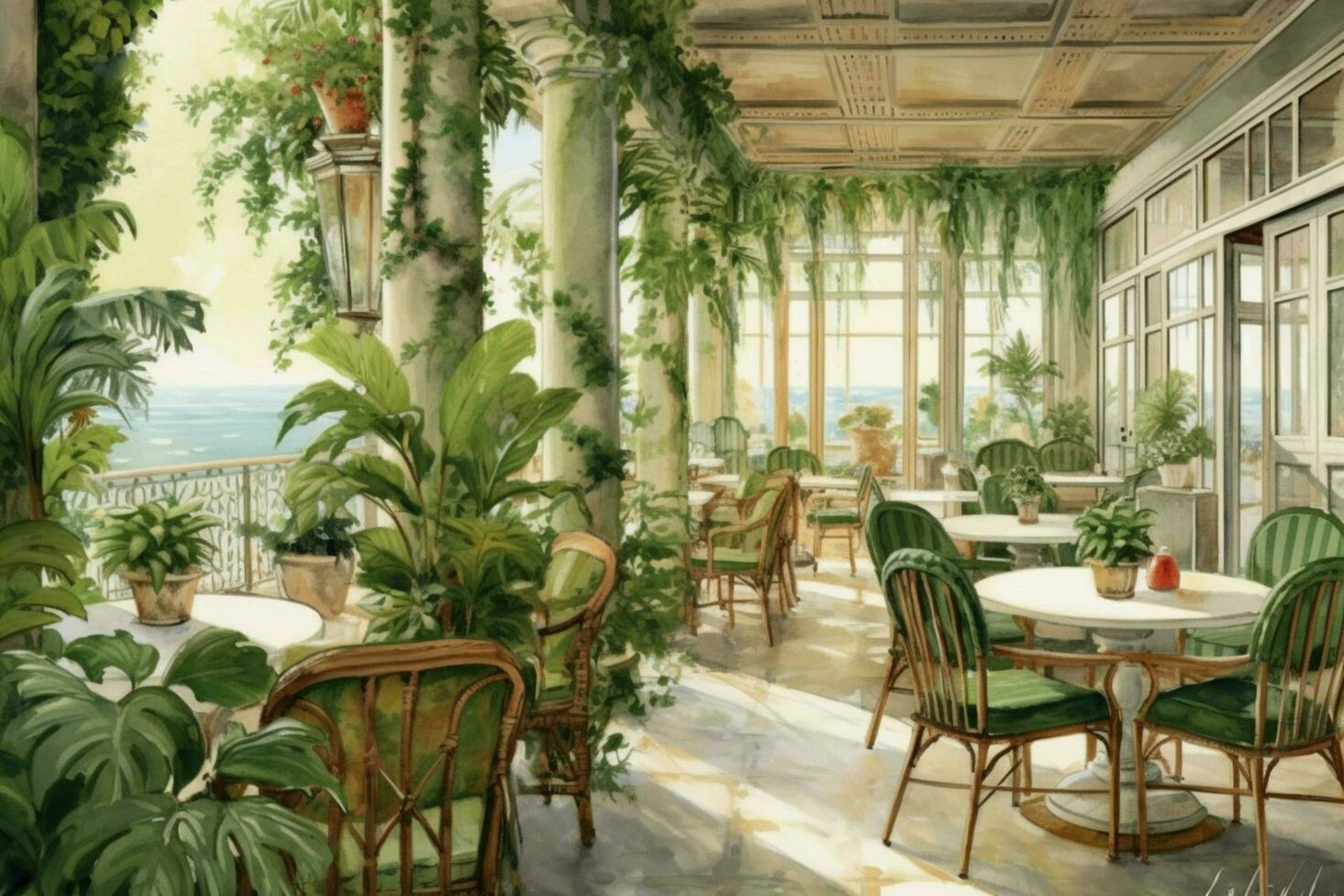 le terrasse est orné avec luxuriant vert intérieur pla photo