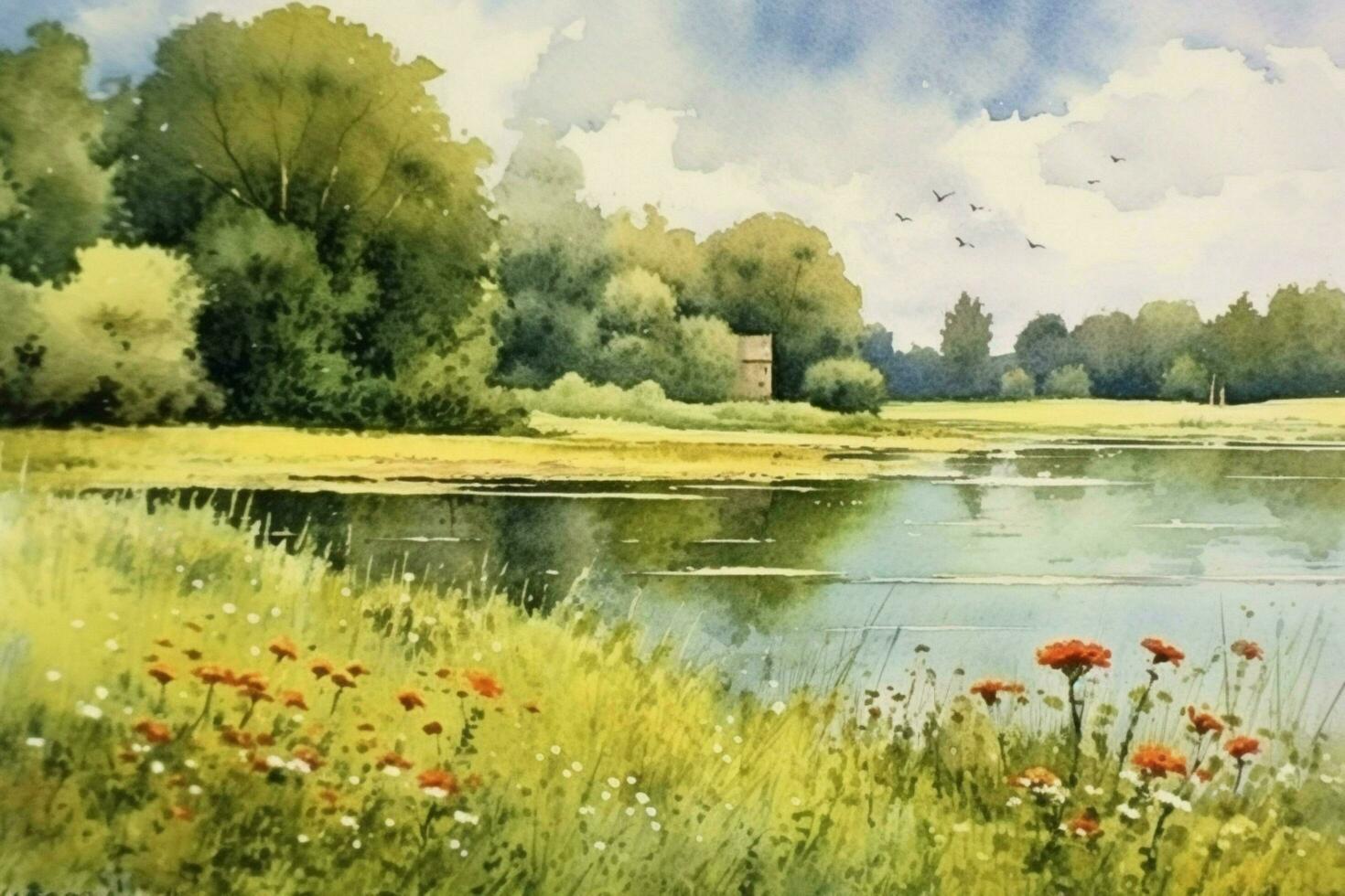 tranquille été paysage une aquarelle La peinture de photo