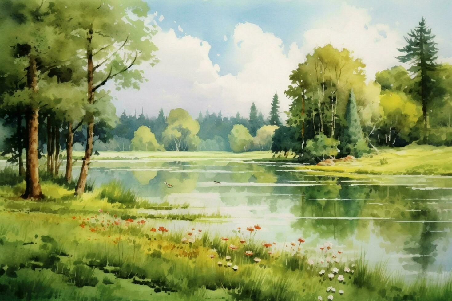 tranquille été paysage une aquarelle La peinture de photo