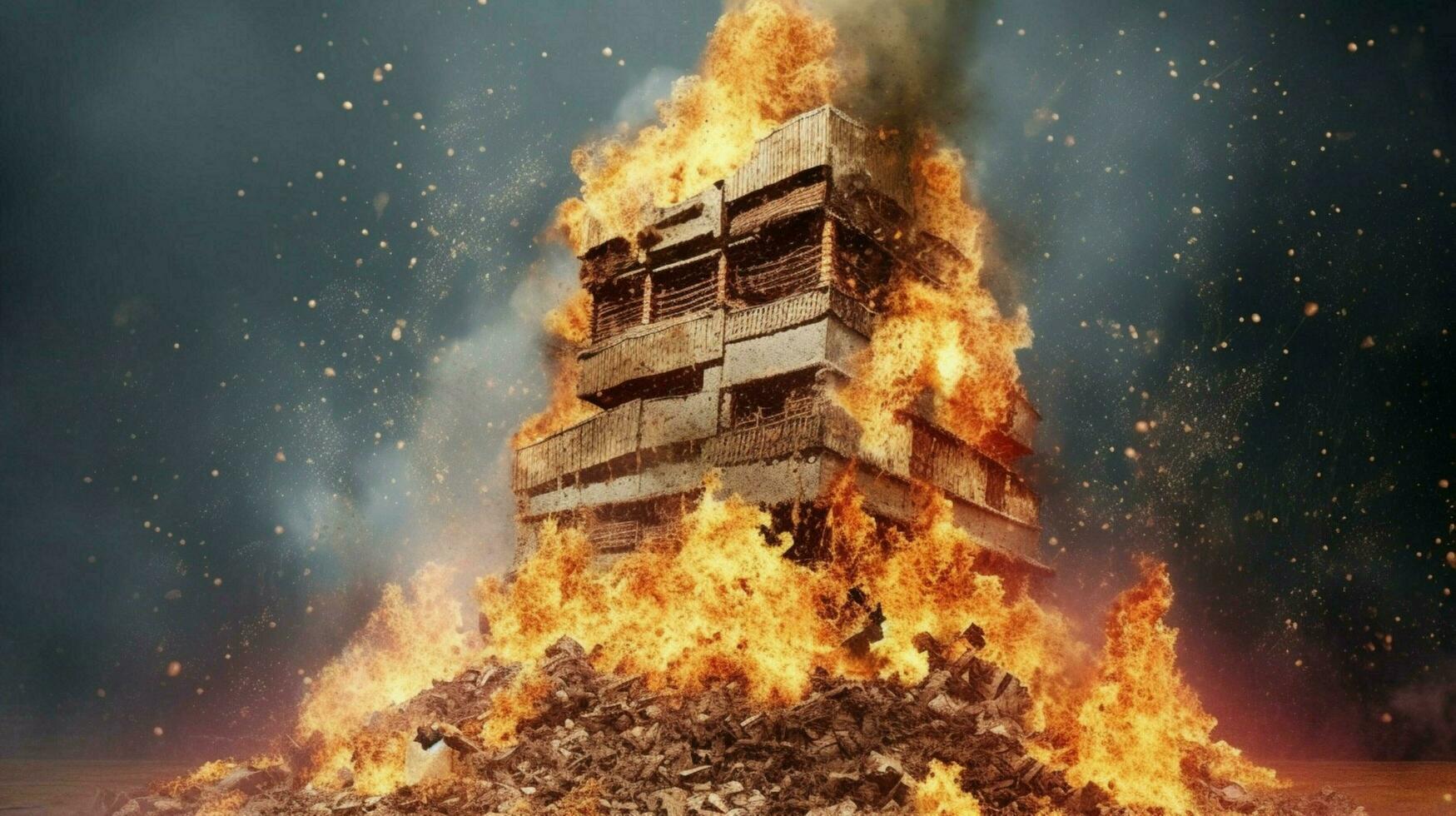 une brûlant maison de empiler de argent photo