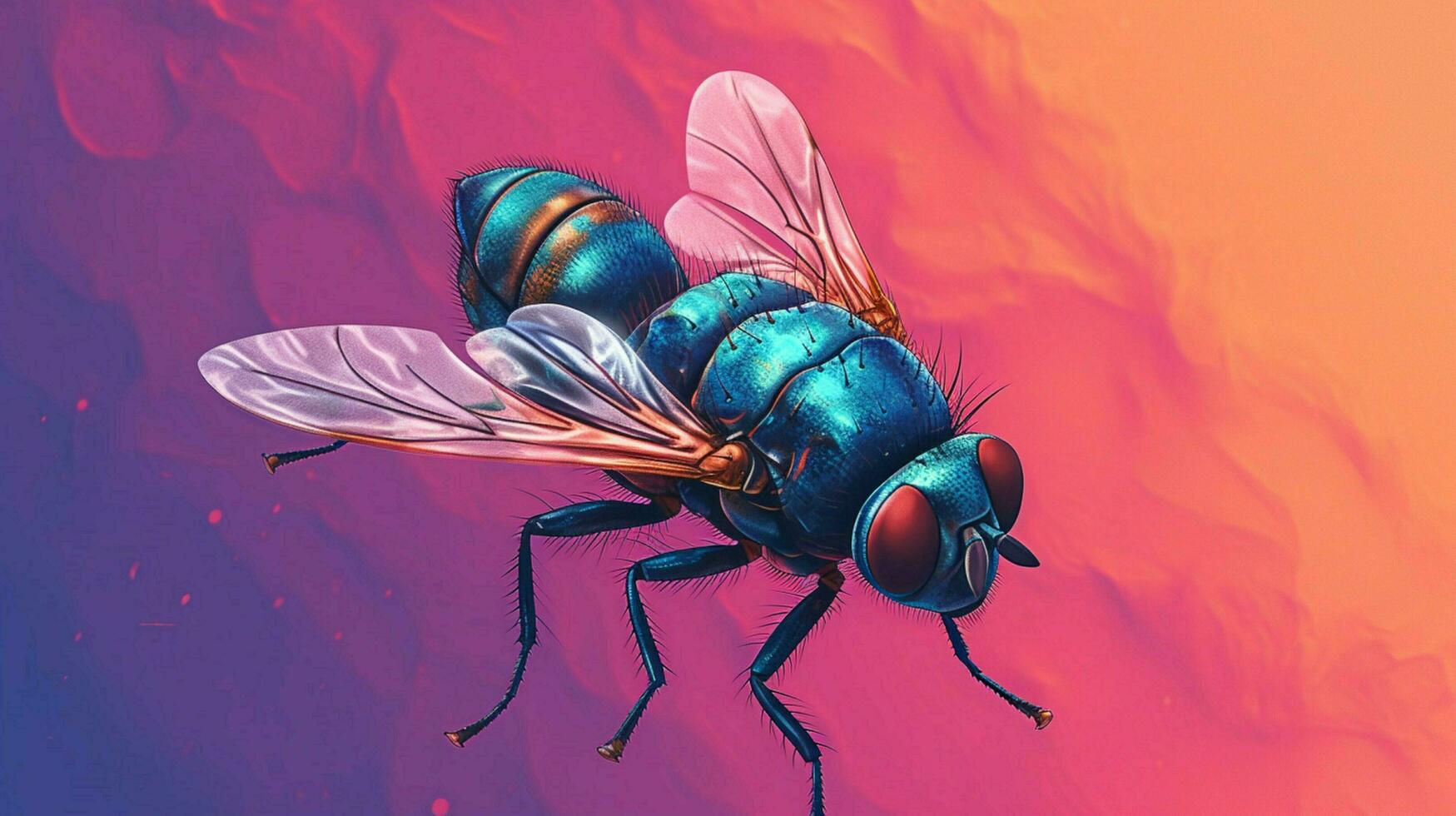 une coloré illustration de une mouche avec une bleu et photo