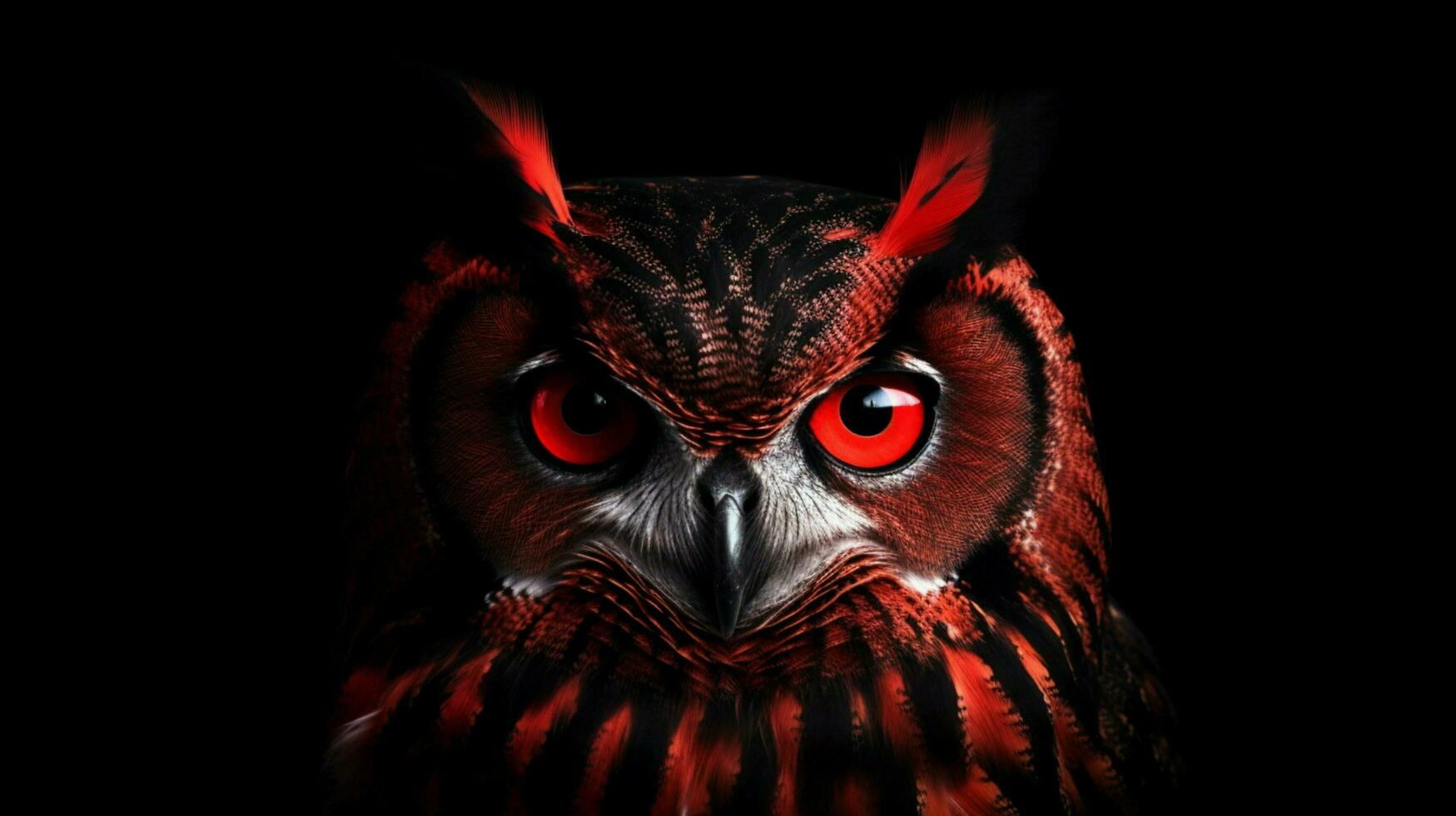 une rouge hibou avec une noir visage et une noir œil photo