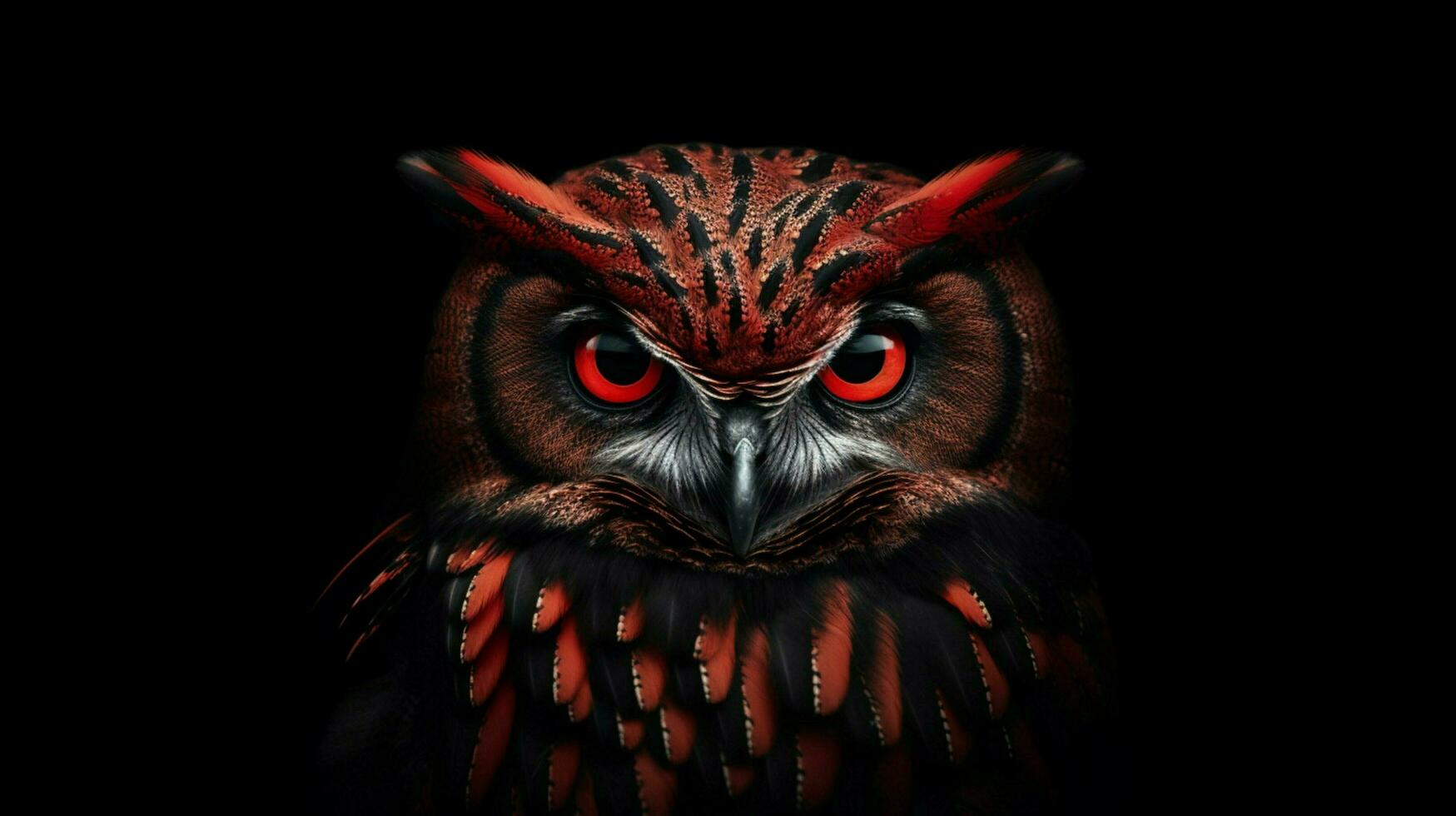 une rouge hibou avec une noir visage et une noir œil photo