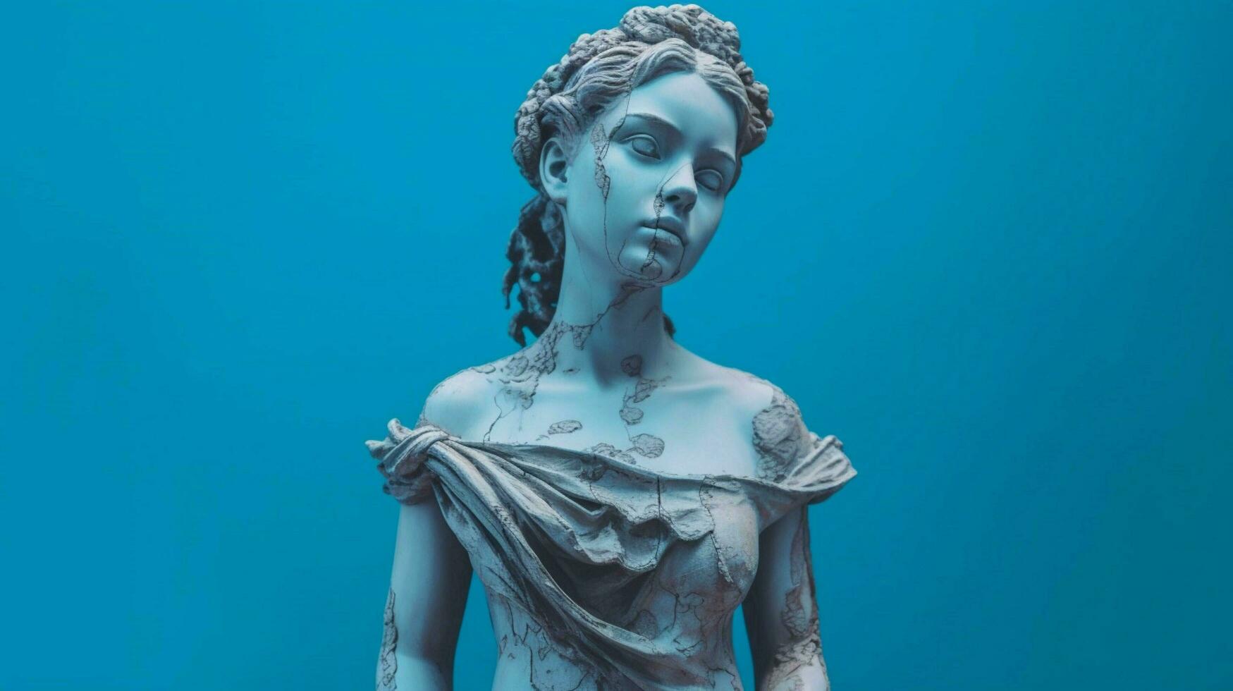 une statue de une fille avec une bleu Contexte photo