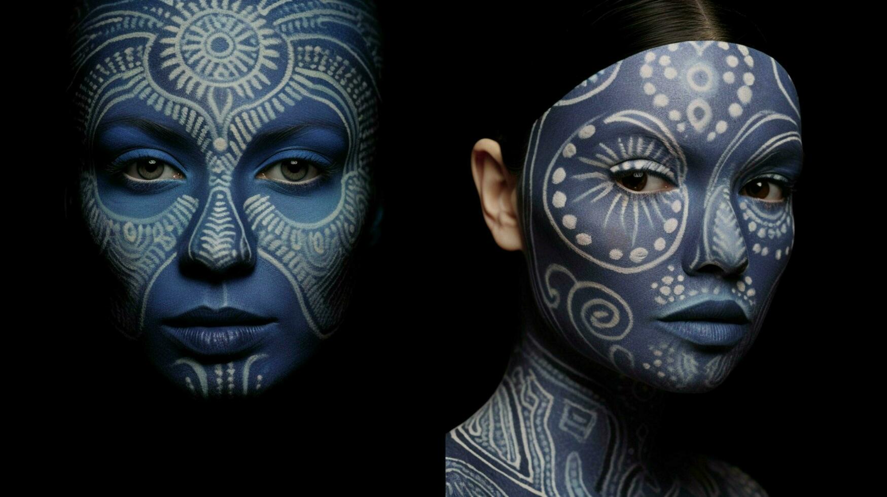 une femme avec une bleu visage et une bleu visage avec une p photo