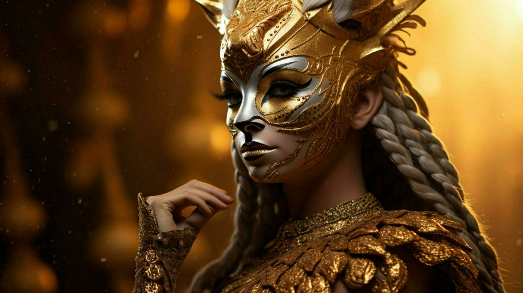 fantaisie déesse dans tigre guépard d'or masque photo