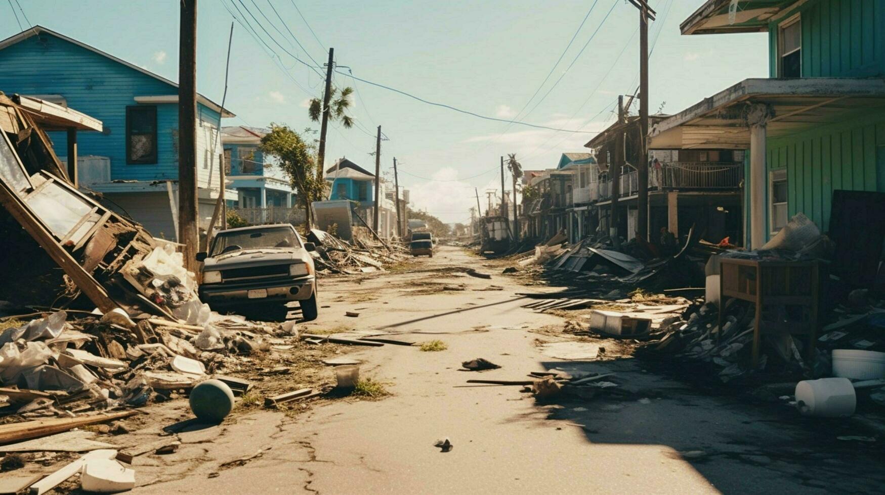 en volant débris et des ordures dans des rues après ouragan photo