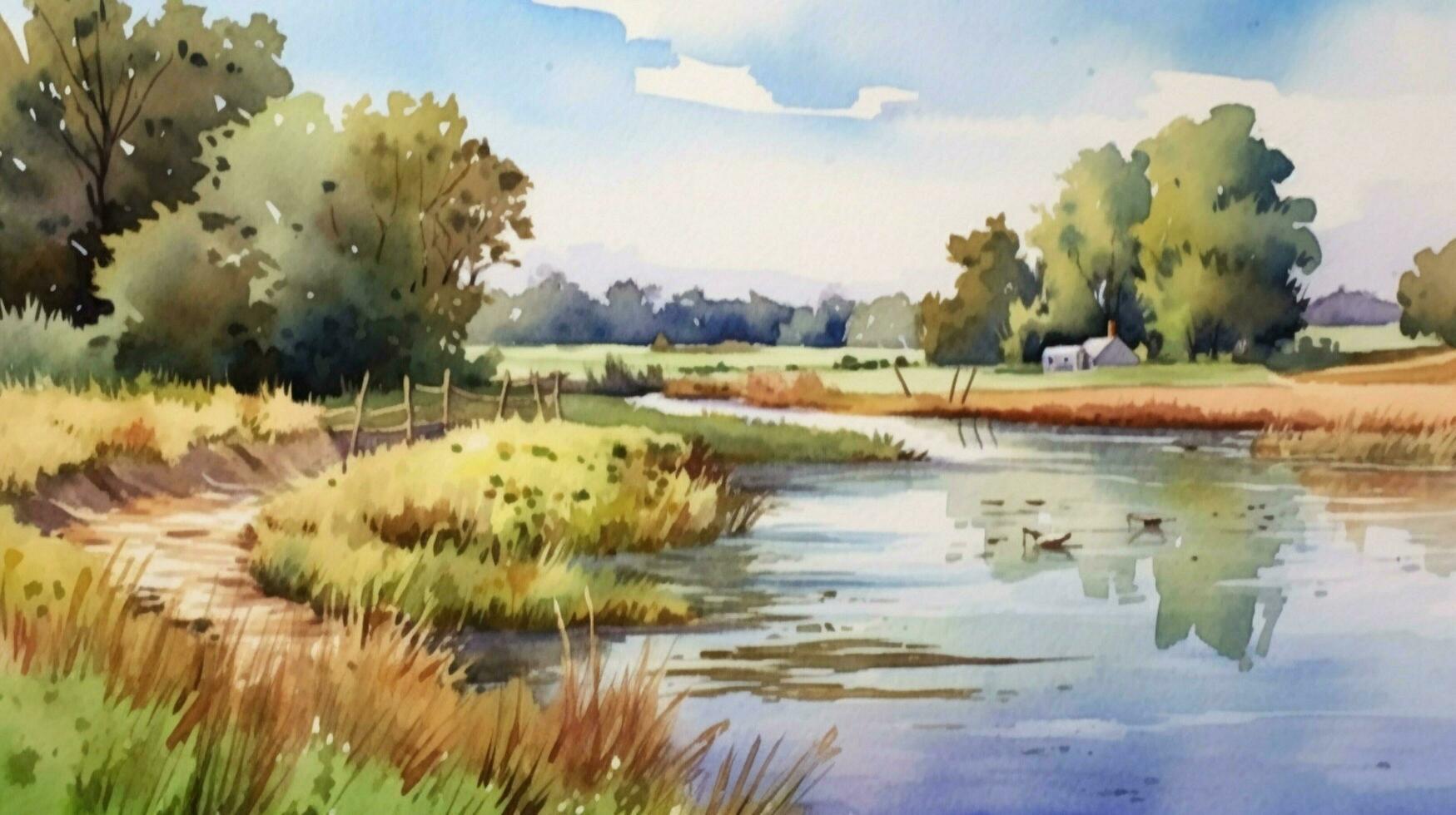 tranquille été paysage une aquarelle La peinture photo