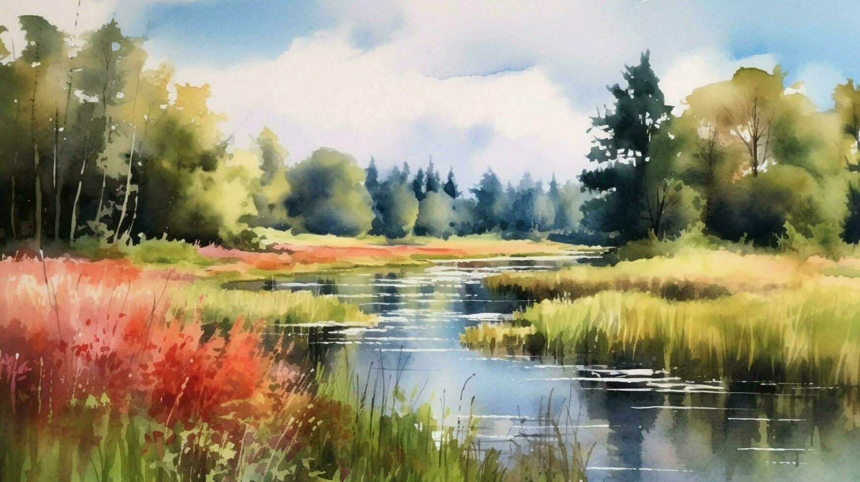 tranquille été paysage une aquarelle La peinture photo