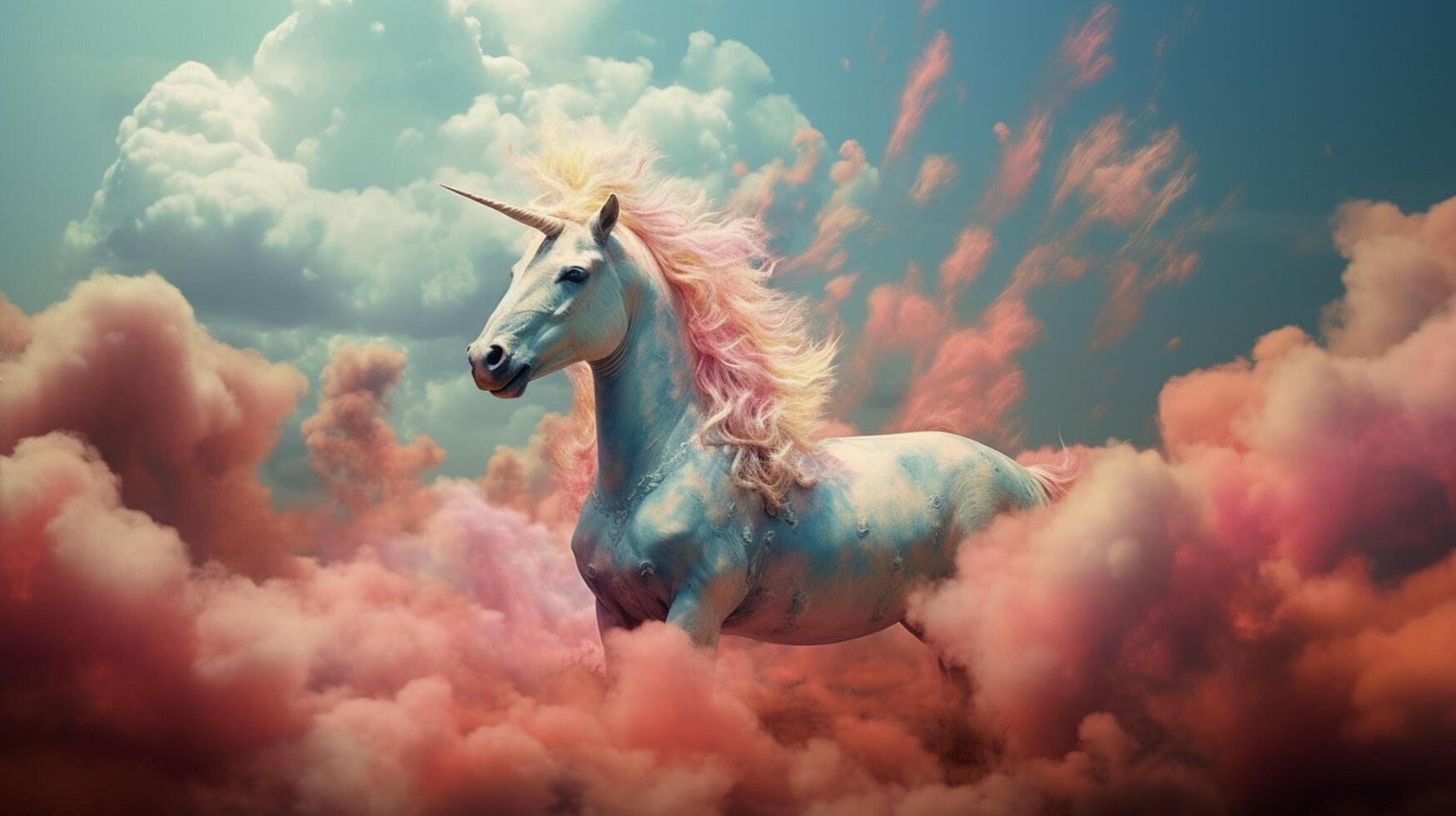 trippant Licorne avec ses tête dans le des nuages photo