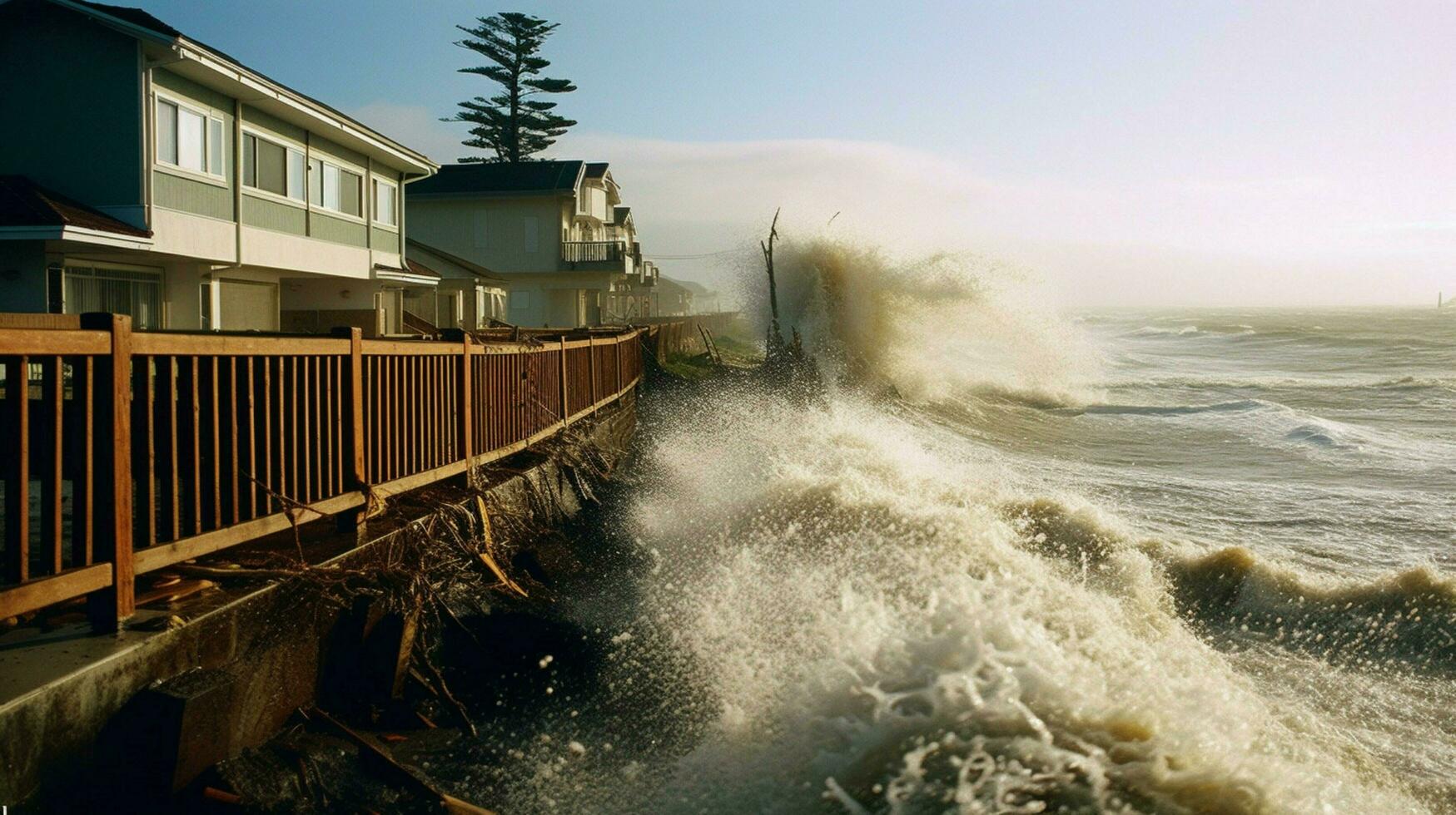 tsunami vagues s'écraser plus de digues et digues dans photo