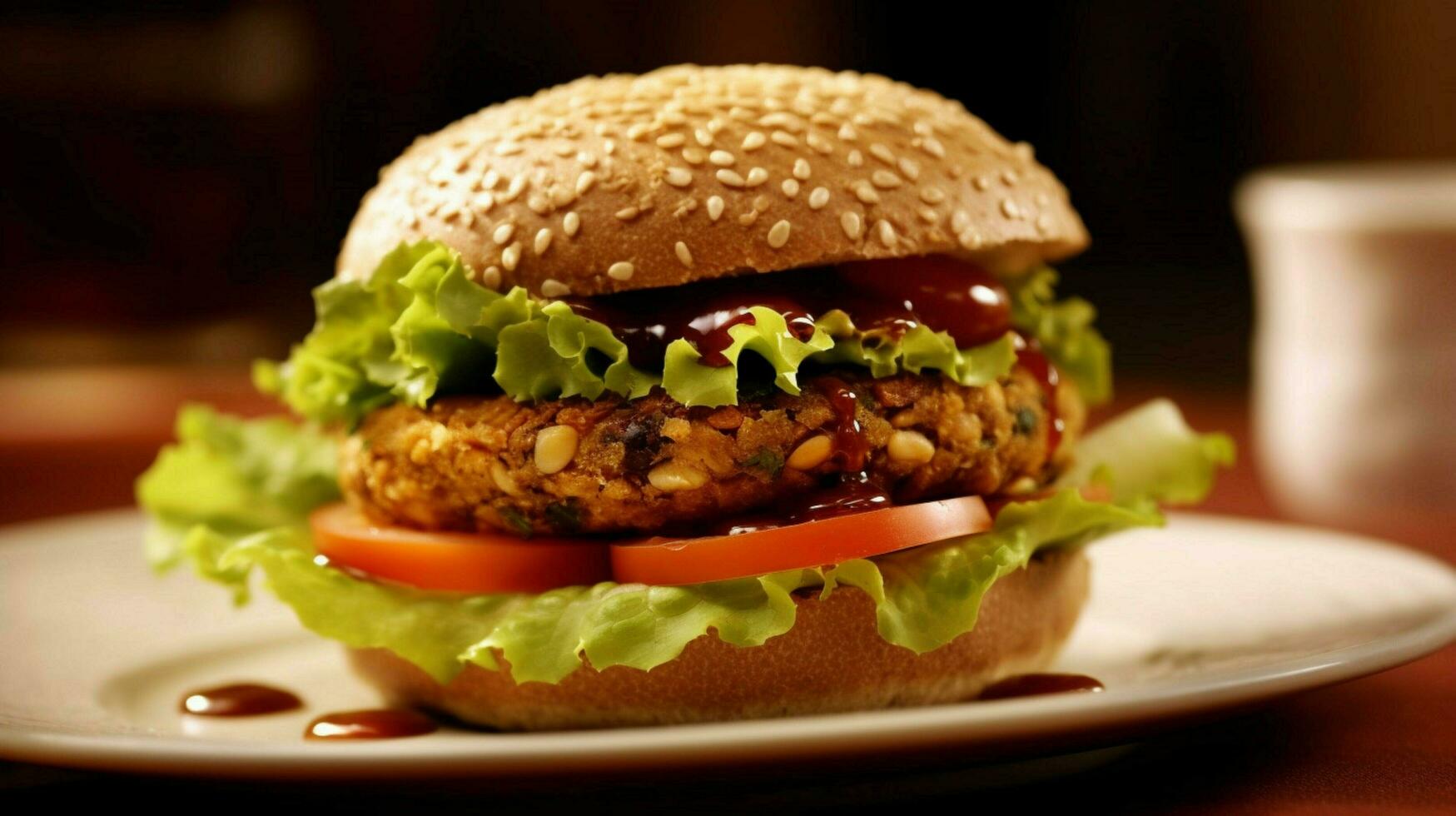 végétarien Burger sur grains entiers chignon avec salade tomate photo