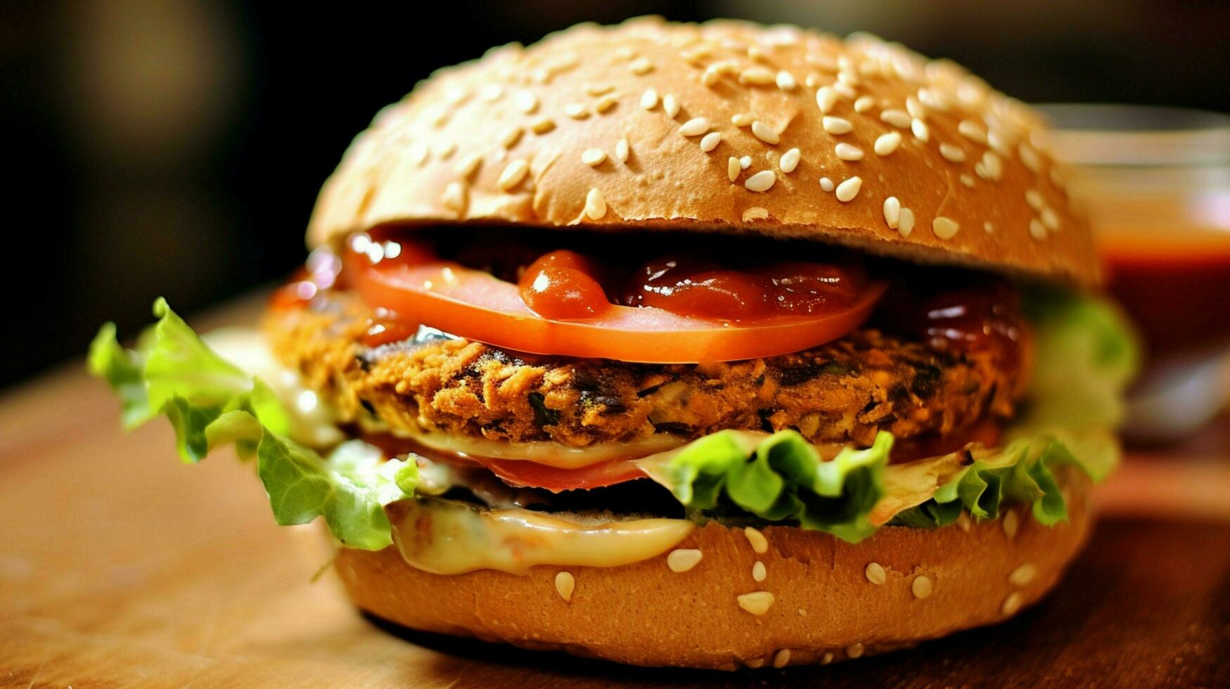 végétarien Burger sur grains entiers chignon avec salade tomate photo