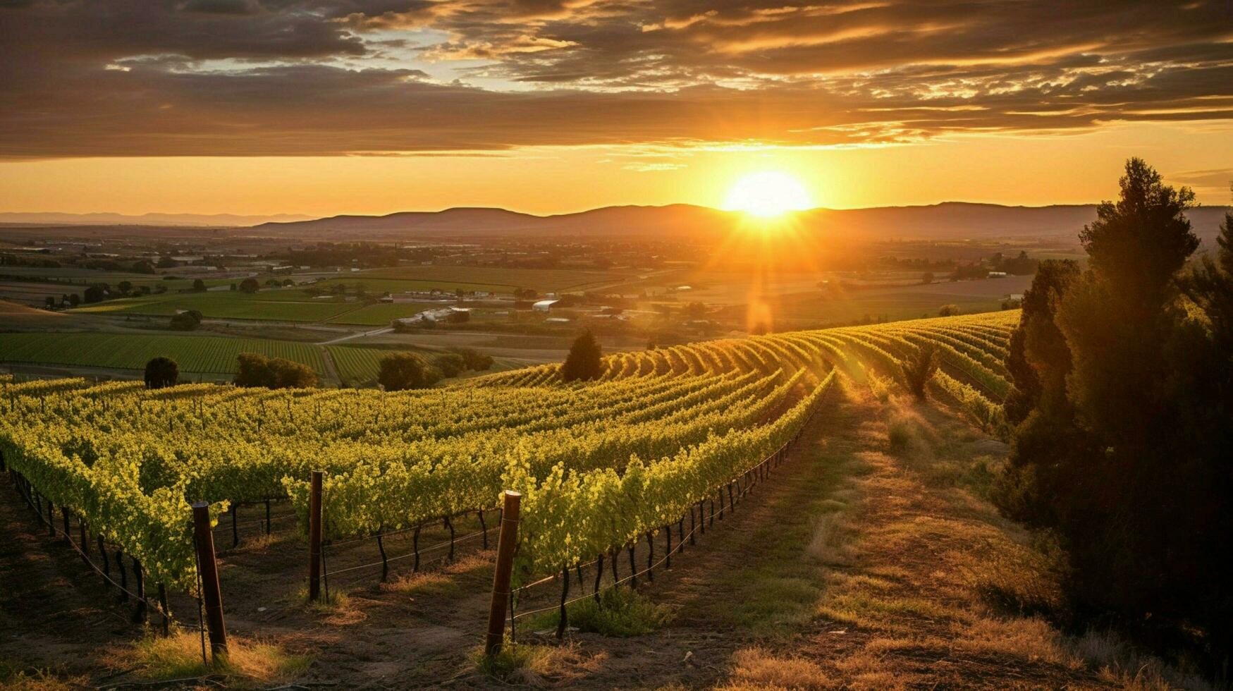 vignoble avec vue de le Soleil réglage derrière une vi photo