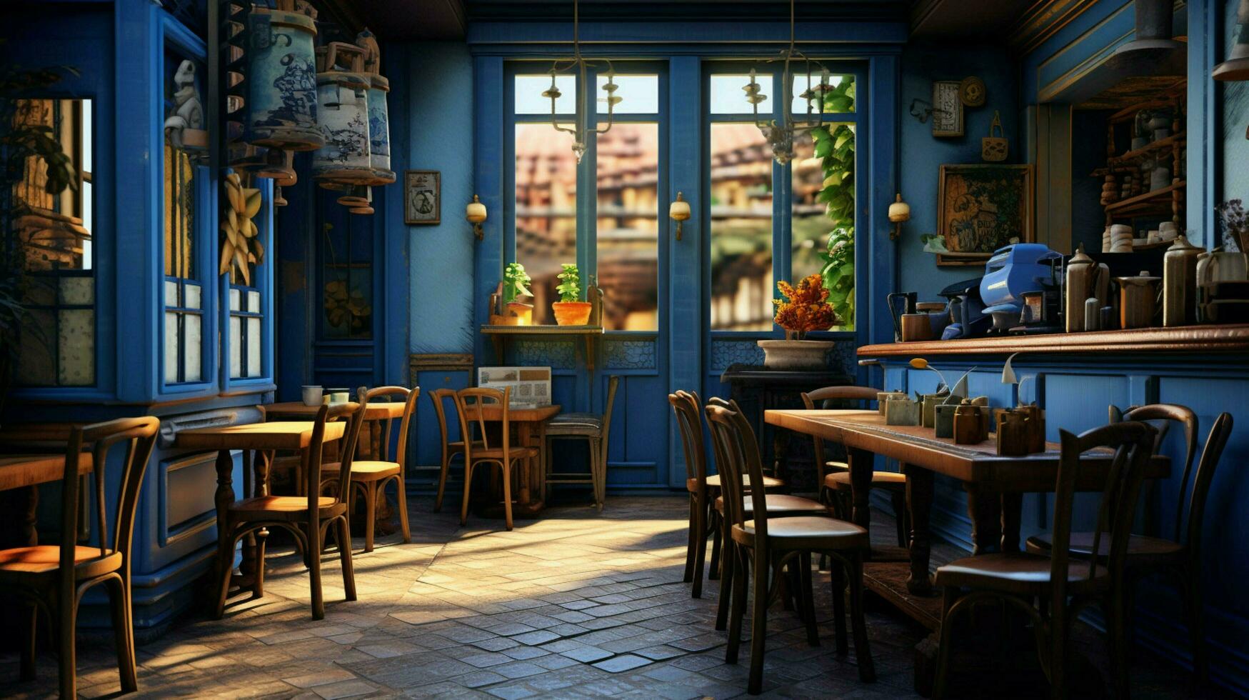 3d modèle café magasin bleu et fantaisie photo