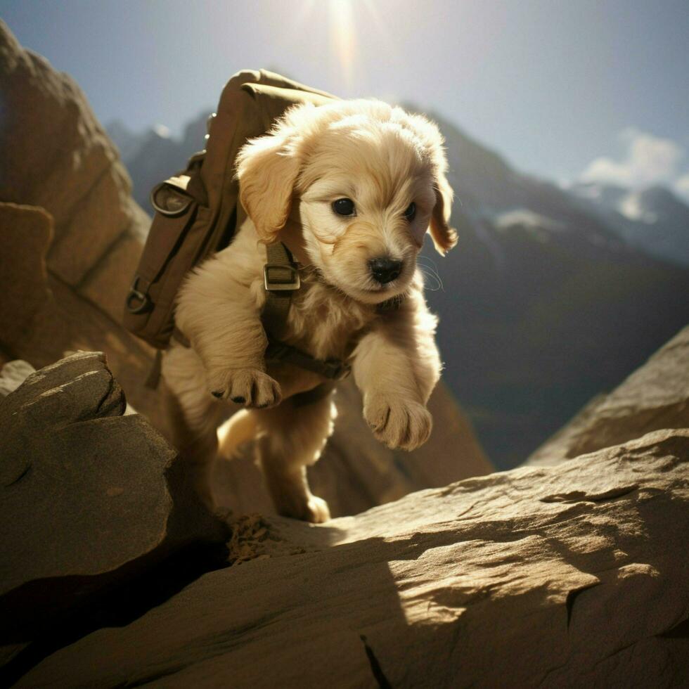 une courageux chiot sans crainte explorant Nouveau sites touristiques photo