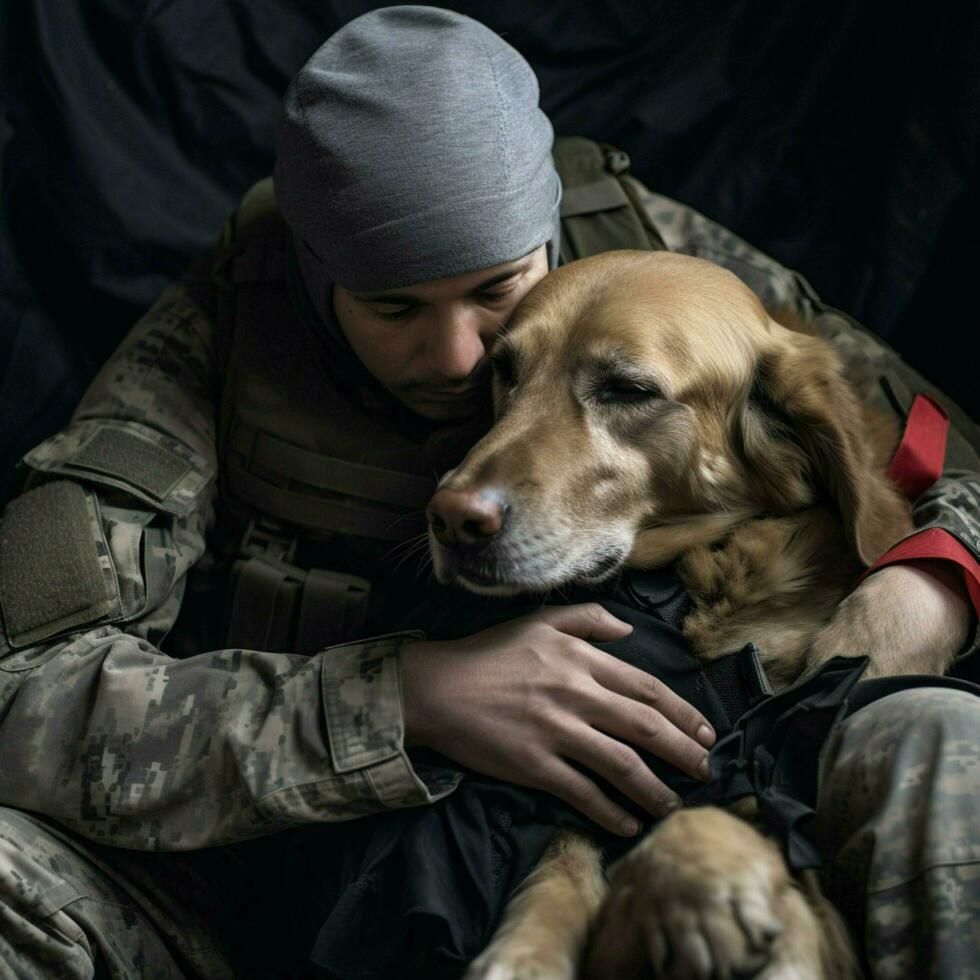 une dévoué canin fournir émotif soutien photo