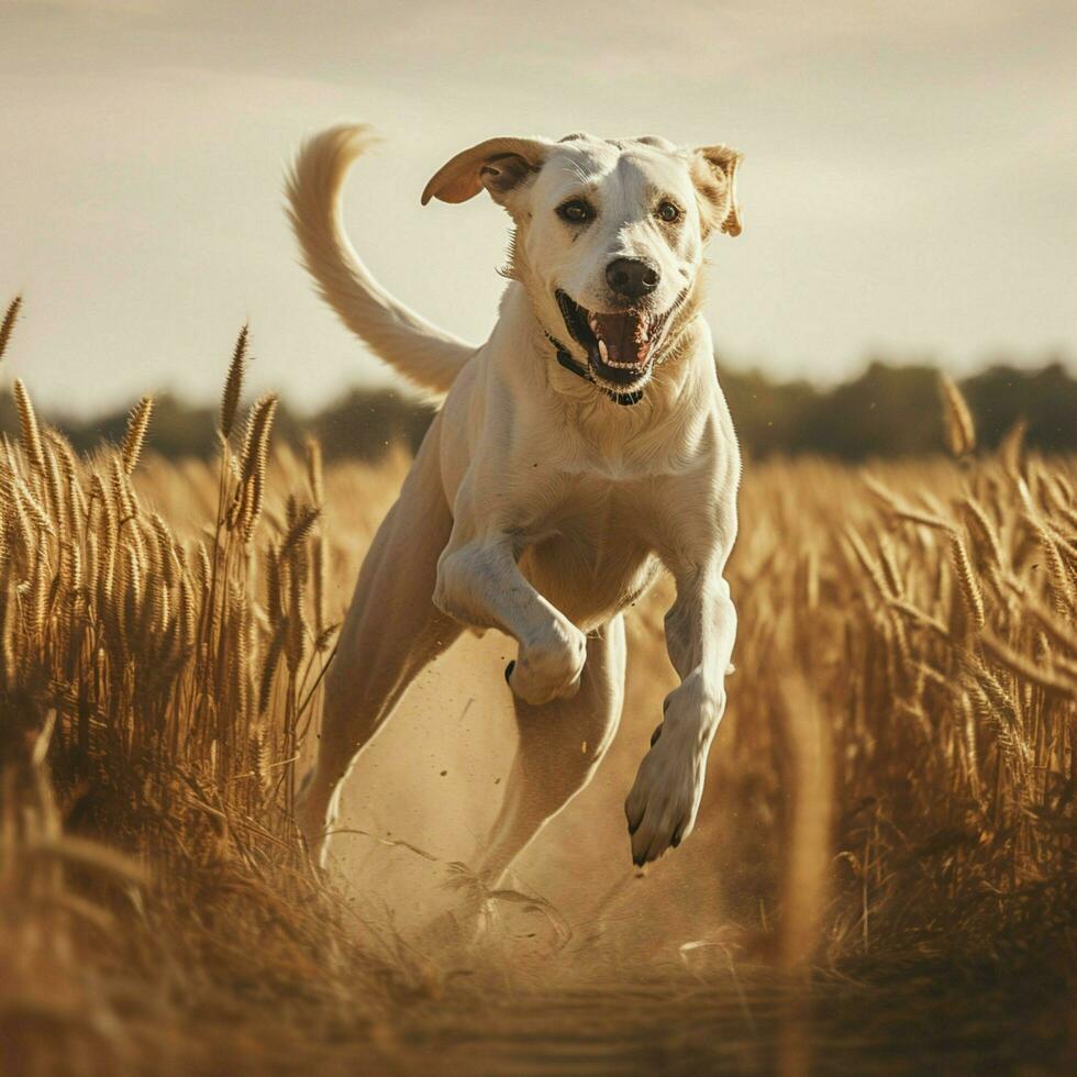 une gracieux chien cabré par une champ photo