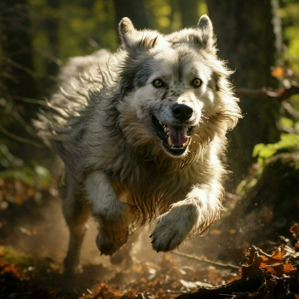 une fougueux canin fonctionnement par le les bois photo