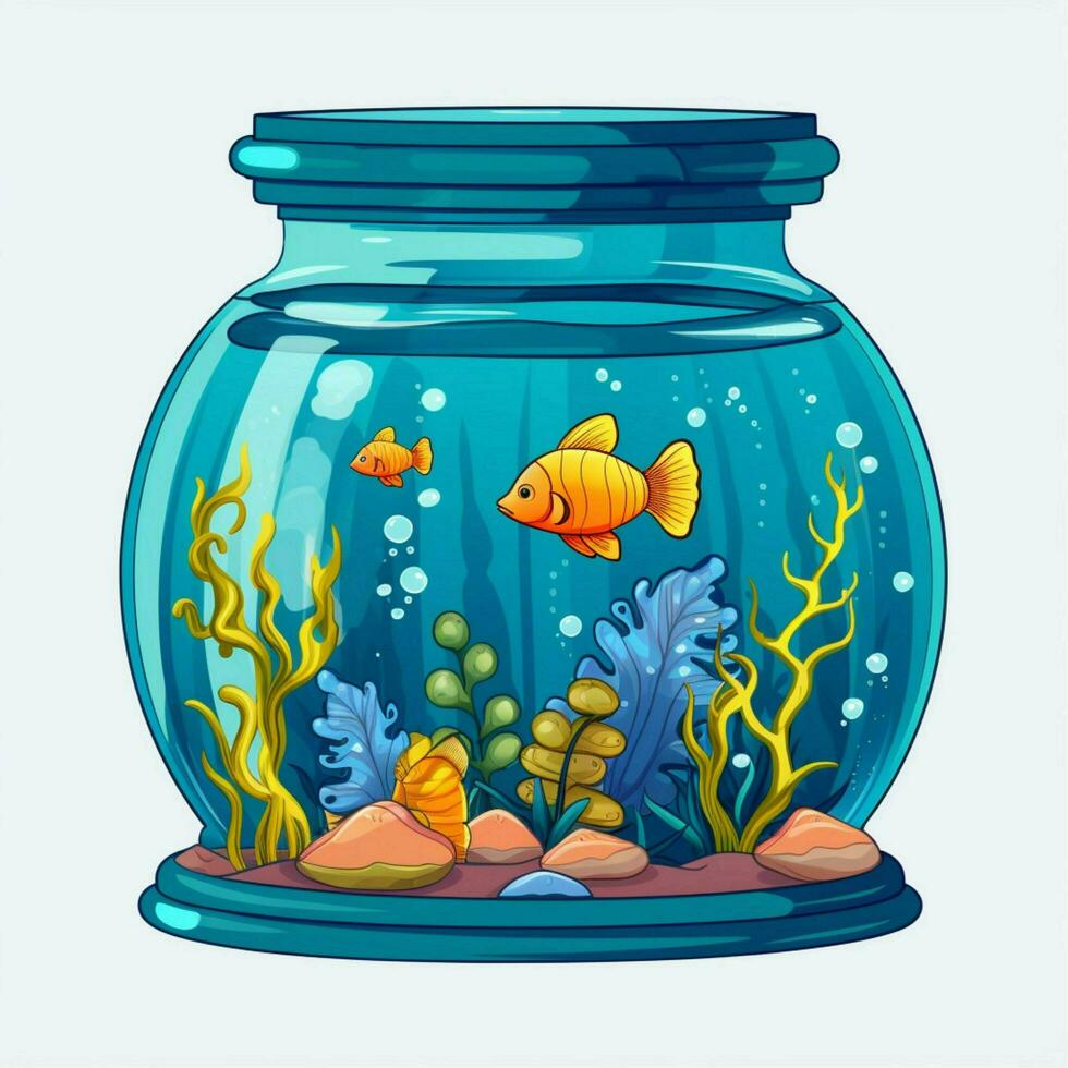 aquarium 2d dessin animé vecteur illustration sur blanc motif photo