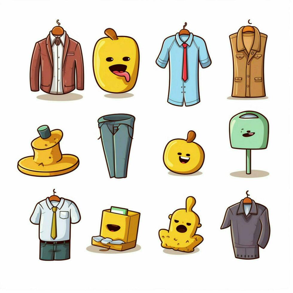 Vêtements objets emojis 2d dessin animé vecteur illustration sur photo