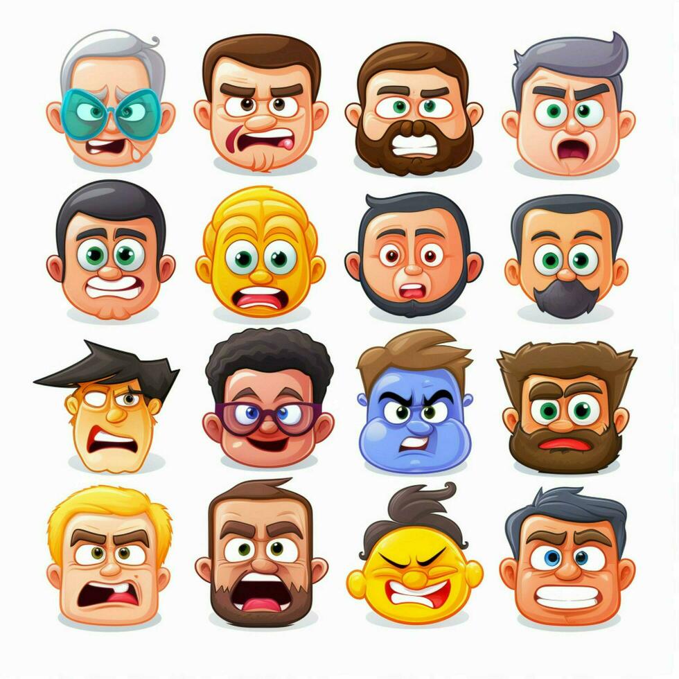 costume visages emojis 2d dessin animé vecteur illustration sur whi photo