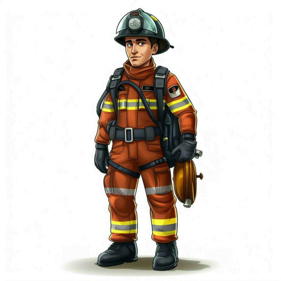 homme sapeur pompier 2d dessin animé illustraton sur blanc Contexte photo
