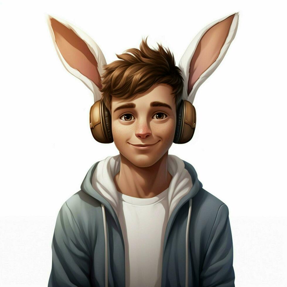 Hommes avec lapin oreilles 2d dessin animé illustraton sur blanc backgr photo