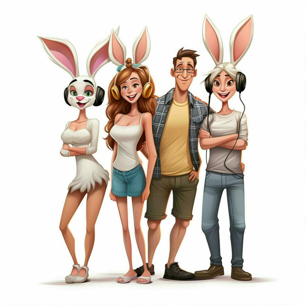 gens avec lapin oreilles 2d dessin animé illustraton sur blanc bac photo