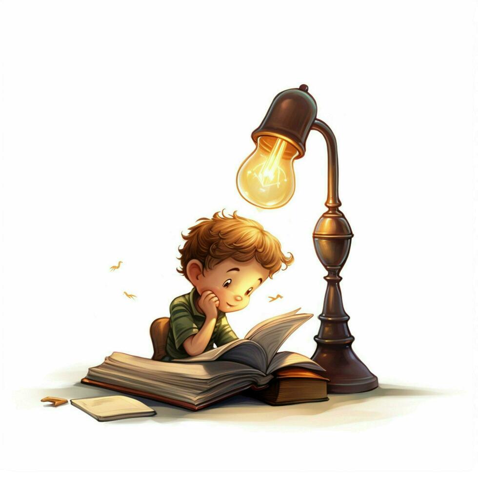 en train de lire lampe 2d dessin animé illustraton sur blanc Contexte salut photo