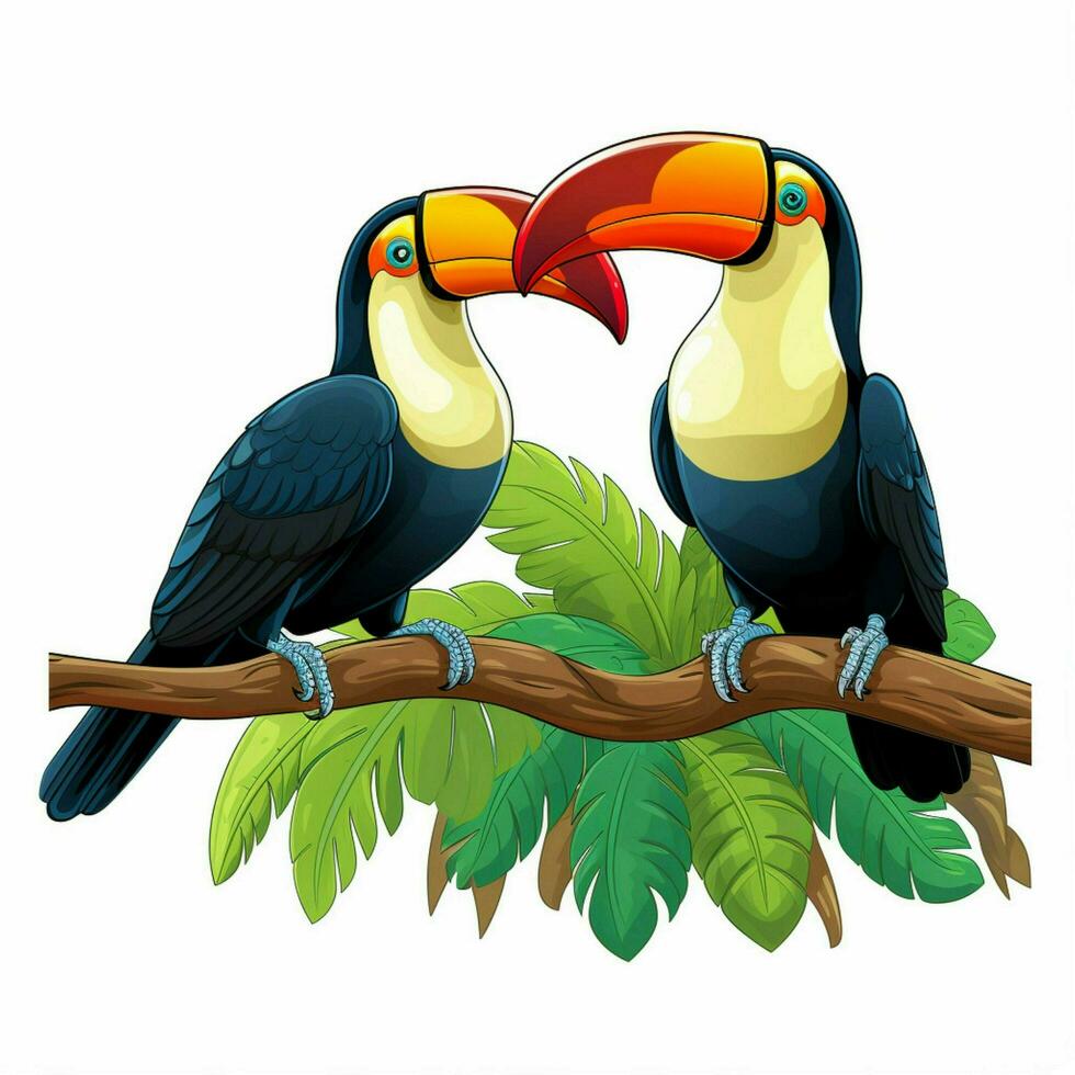 toucans 2d dessin animé illustraton sur blanc Contexte haute qu photo