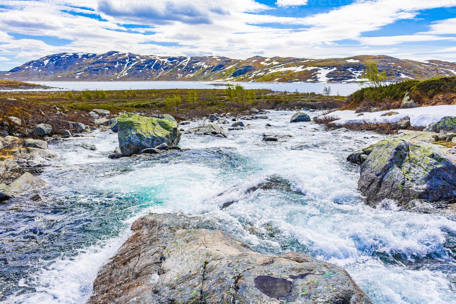 La rivière storebottane au lac vavatn à hemsedal, norvège photo
