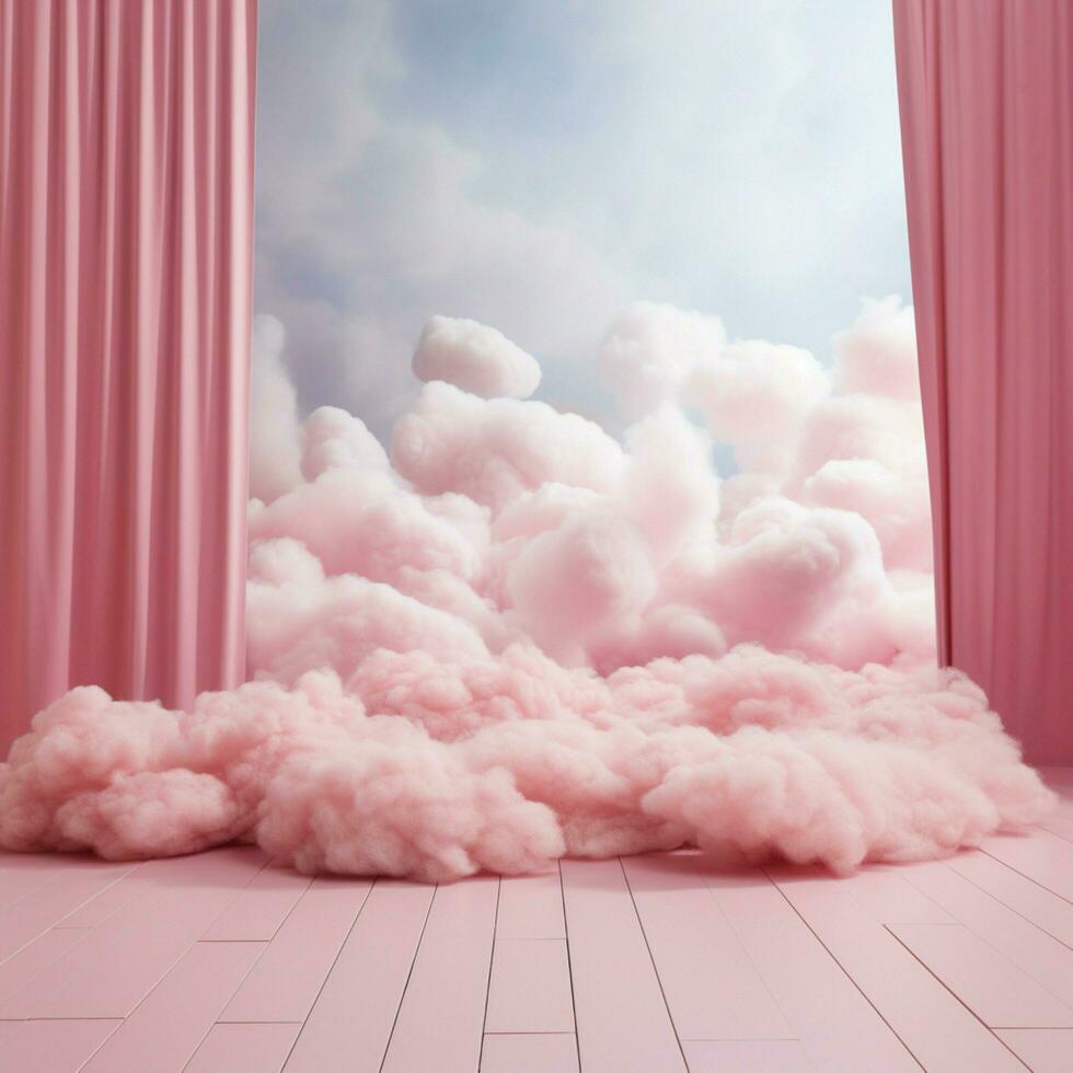 une coton bonbons rose Contexte avec duveteux des nuages photo