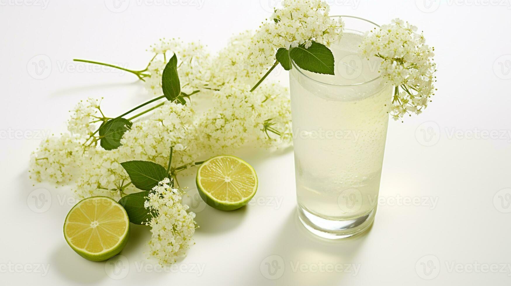 photo de une fleur de sureau spritzer boisson isolé sur blanc Contexte. génératif ai
