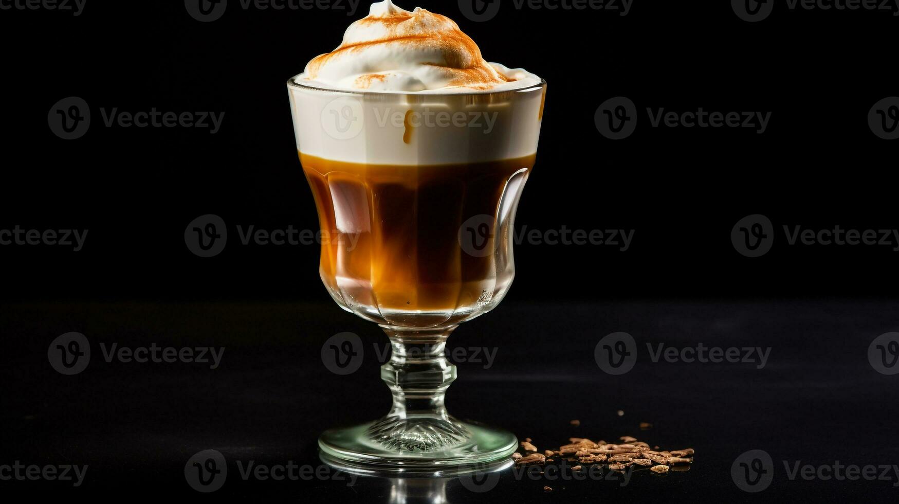 photo de une irlandais café boisson isolé sur noir Contexte. génératif ai