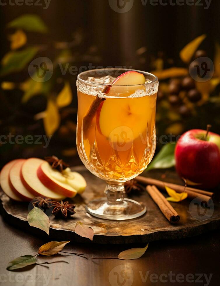 photo de certains Pomme Cidre boisson élégamment plaqué sur une tableau. génératif ai