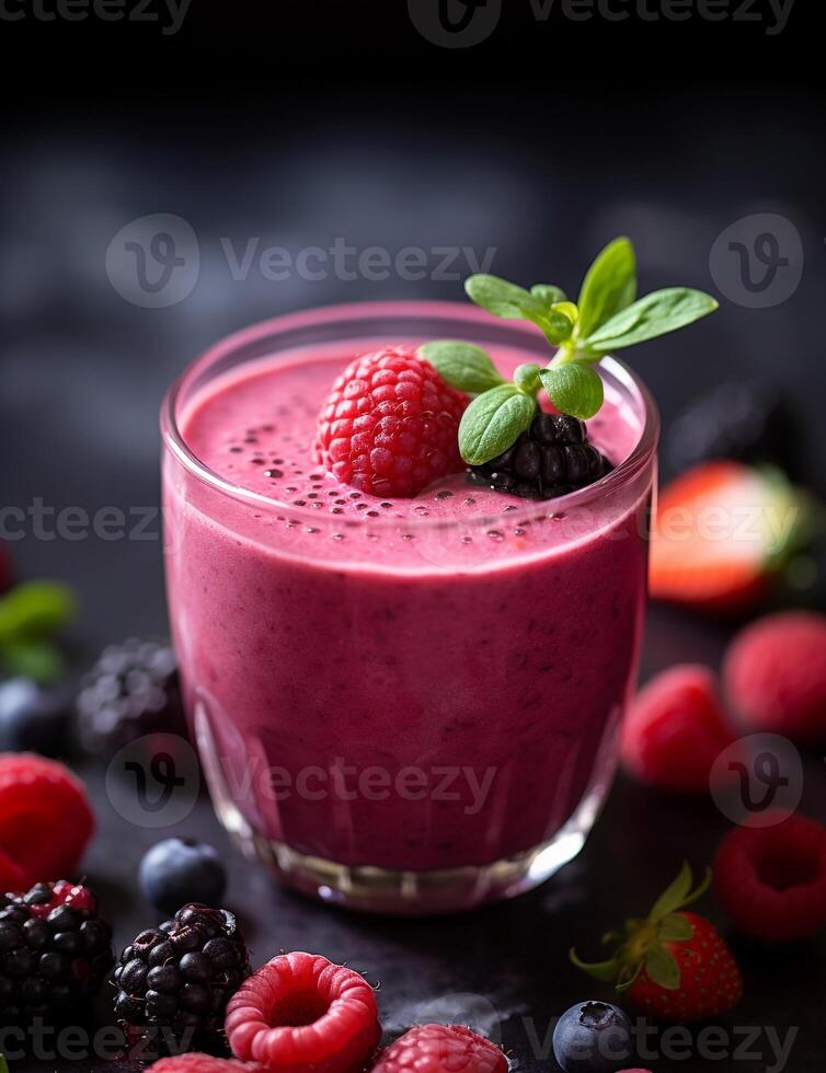 photo de certains Frais baie smoothie boisson élégamment plaqué sur une tableau. génératif ai