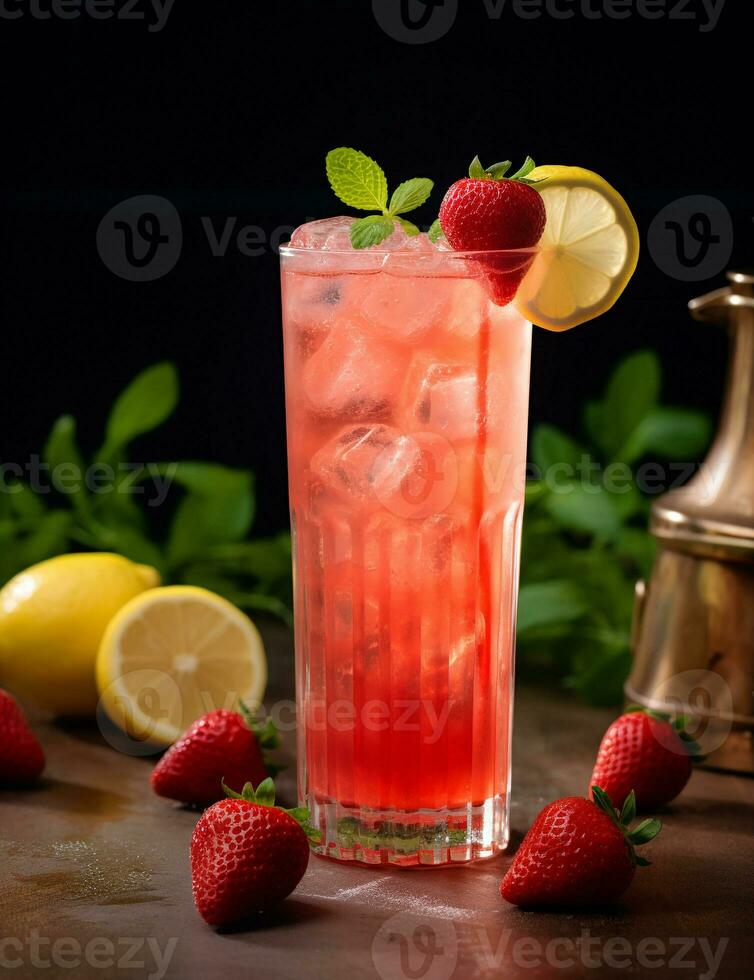 photo de certains fraise limonade boisson élégamment plaqué sur une tableau. génératif ai